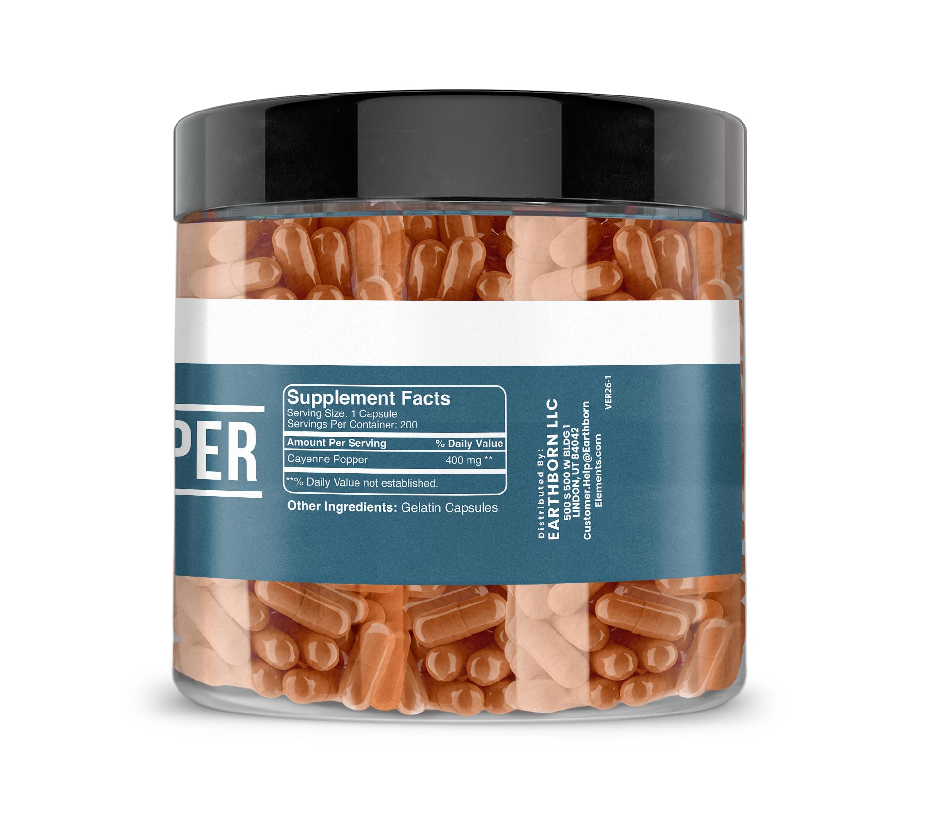 Earthborn Elements Cayenne Pepper Capsules bottle side view