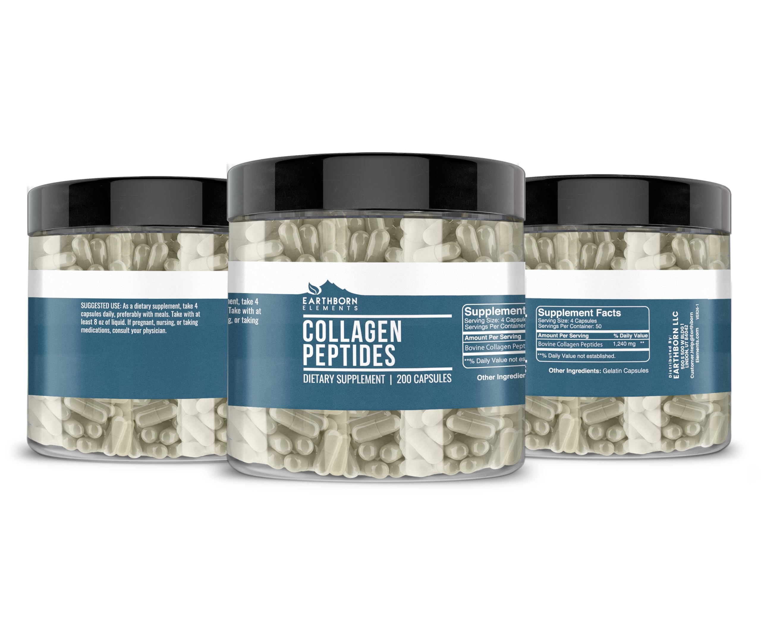 Earthborn Elements Collagen Peptides Capsules on a wooden surface