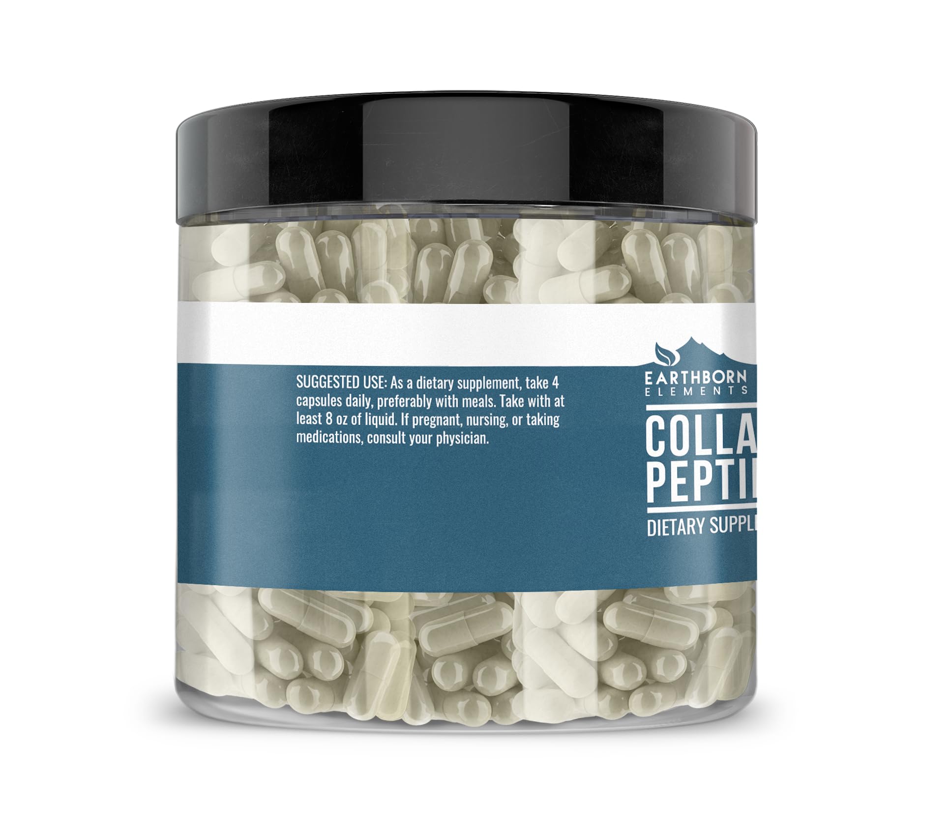 Earthborn Elements Collagen Peptides Capsules open bottle showing capsules