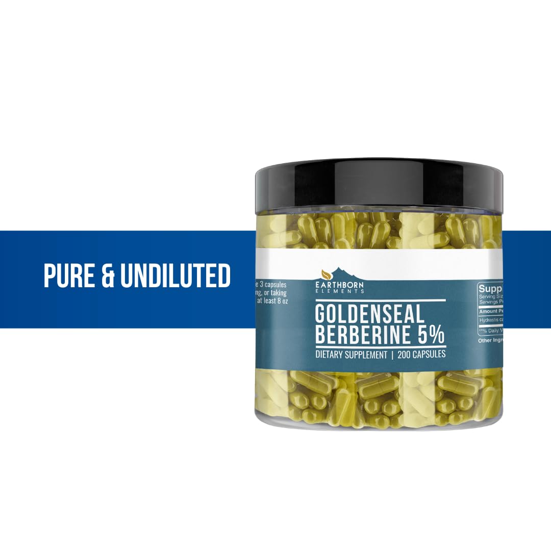 Earthborn Elements Goldenseal Berberine 200 Capsules on a wooden surface