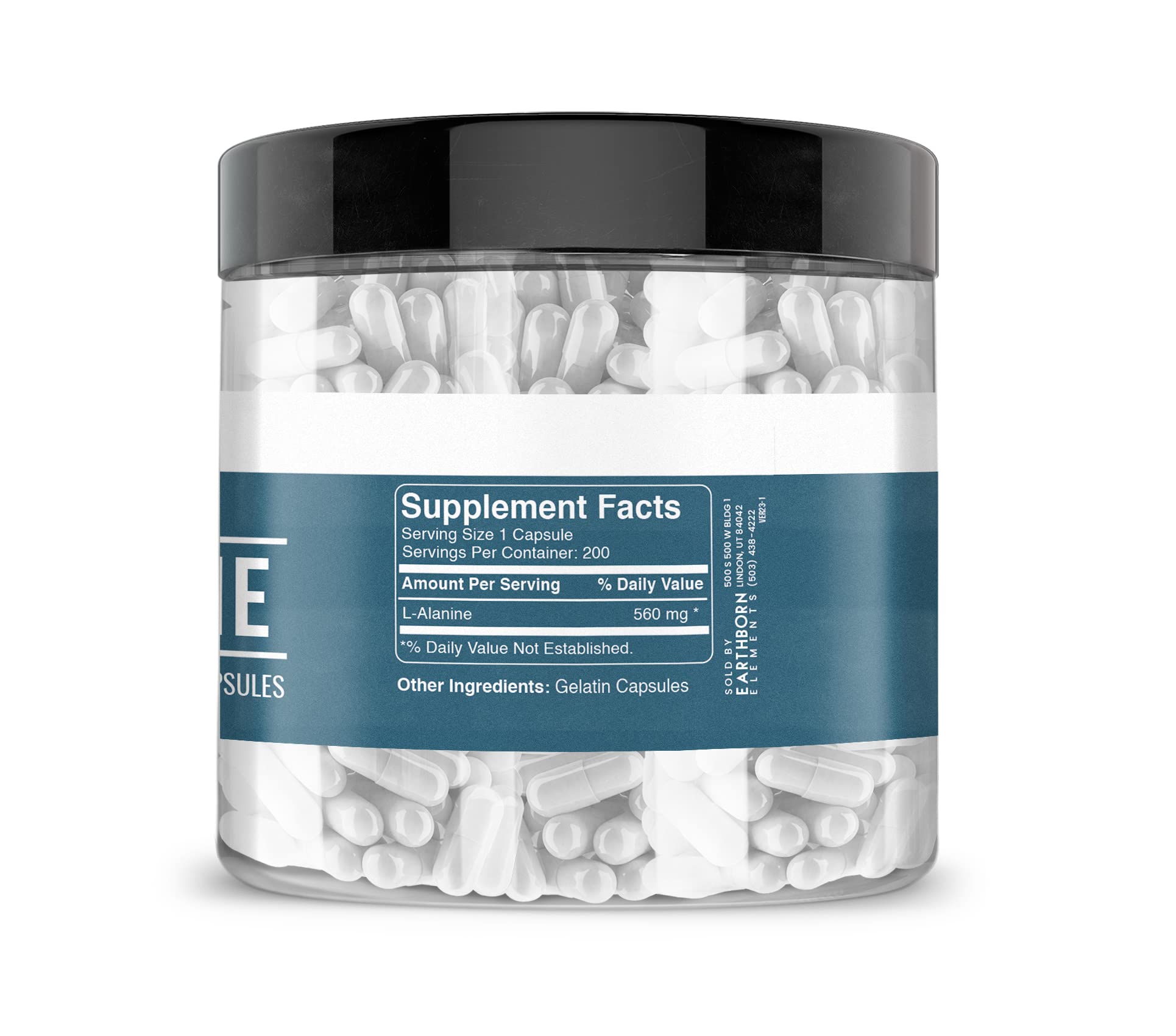 Earthborn Elements L-Alanine 200 Gelatin Capsules close-up of capsules