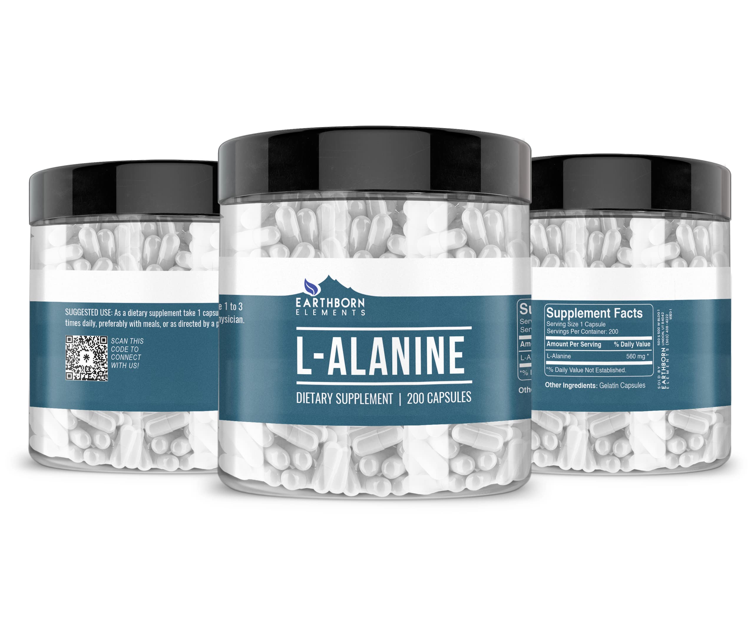 Earthborn Elements L-Alanine 200 Gelatin Capsules side view