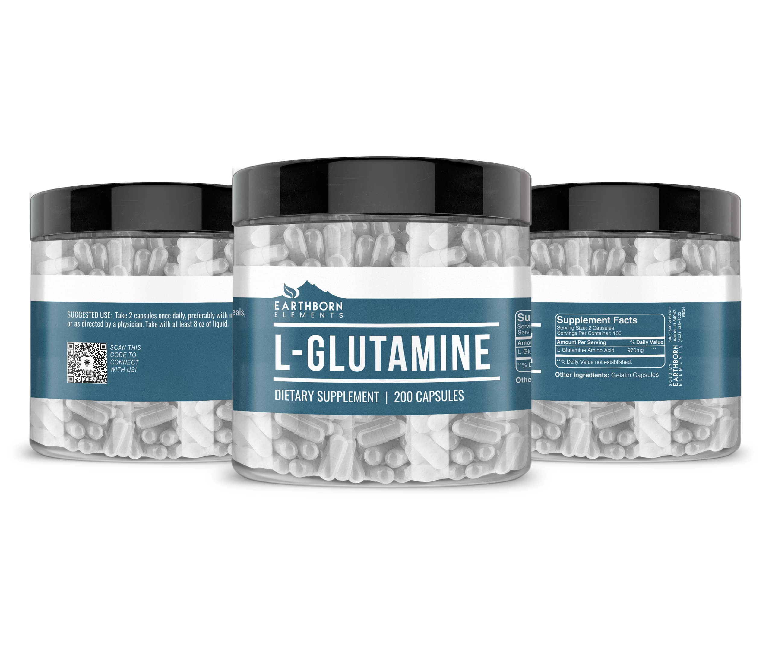 Earthborn Elements L-Glutamine Capsules bottle side view