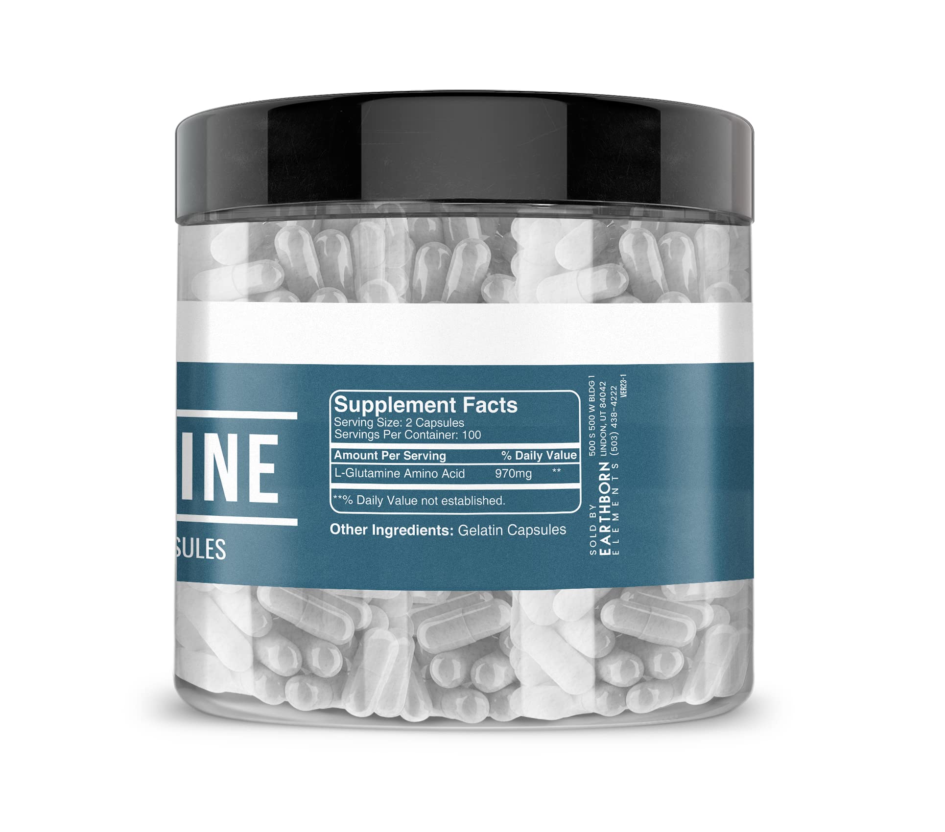 Earthborn Elements L-Glutamine Capsules open bottle with capsules