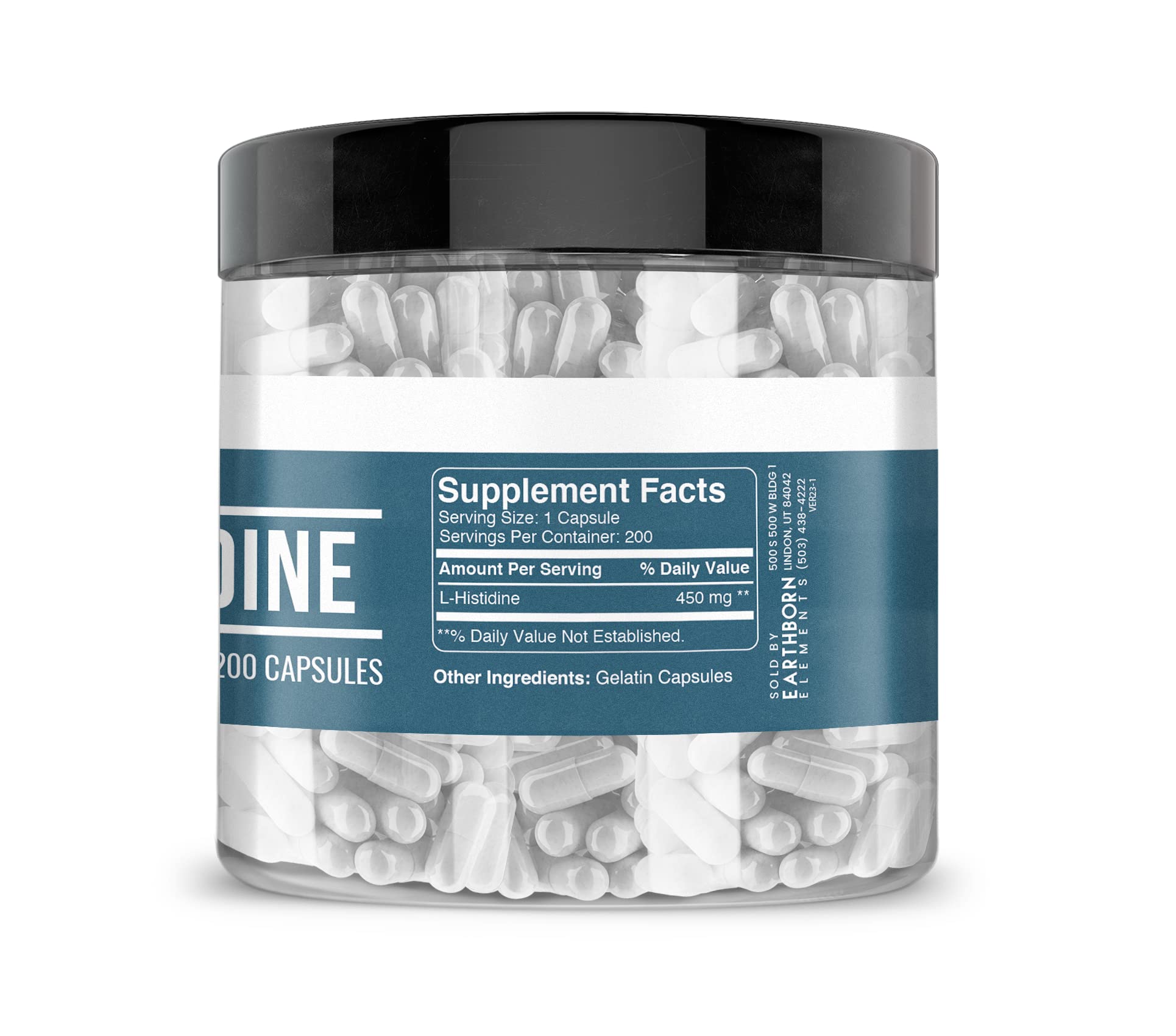 Earthborn Elements L-Histidine 200 Capsules close-up of capsules