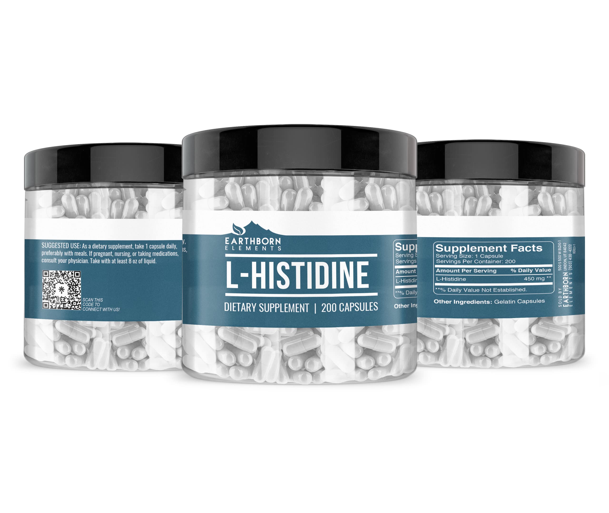 Earthborn Elements L-Histidine 200 Capsules side view