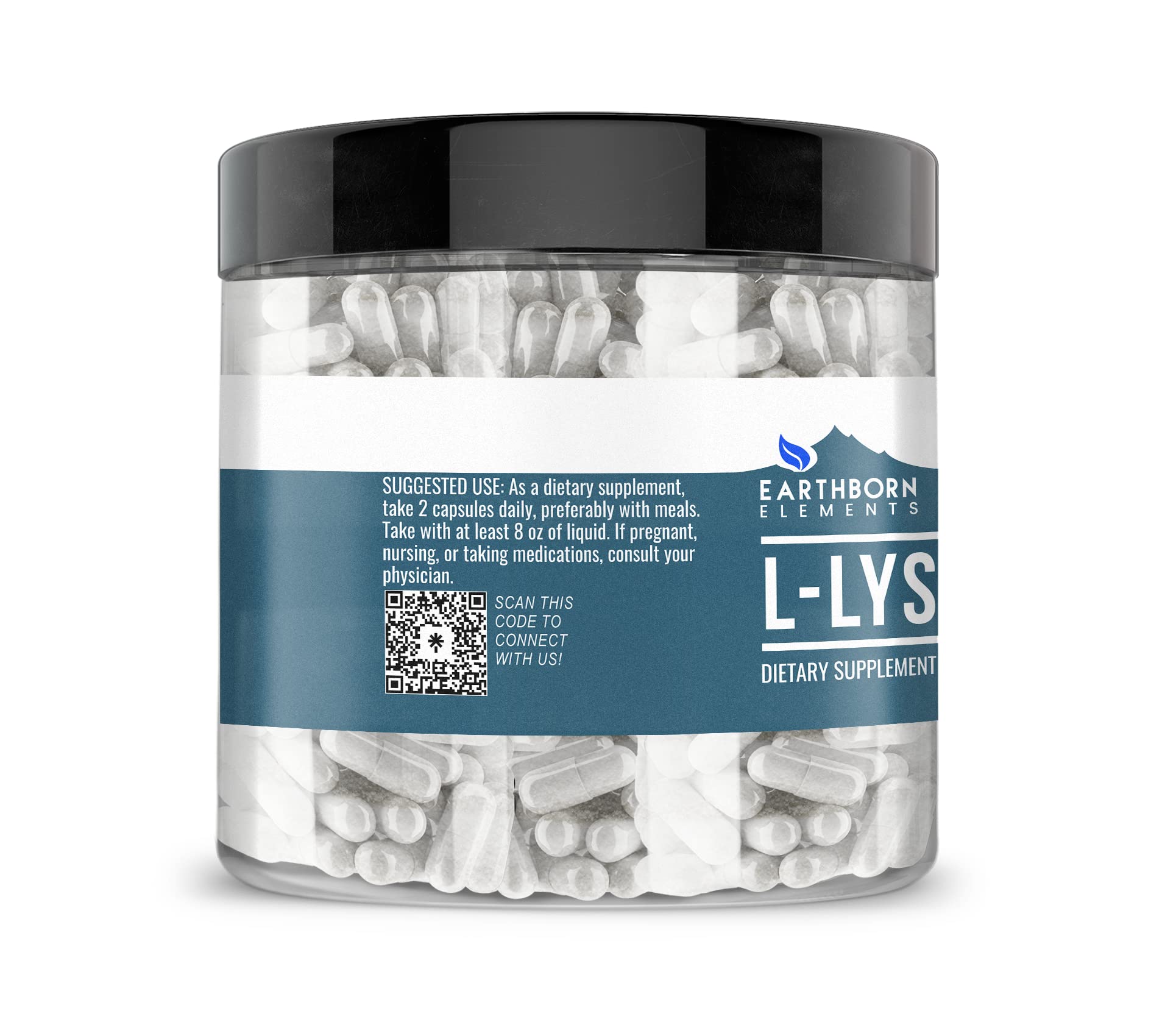 Earthborn Elements L-Lysine HCL Capsules side view with label