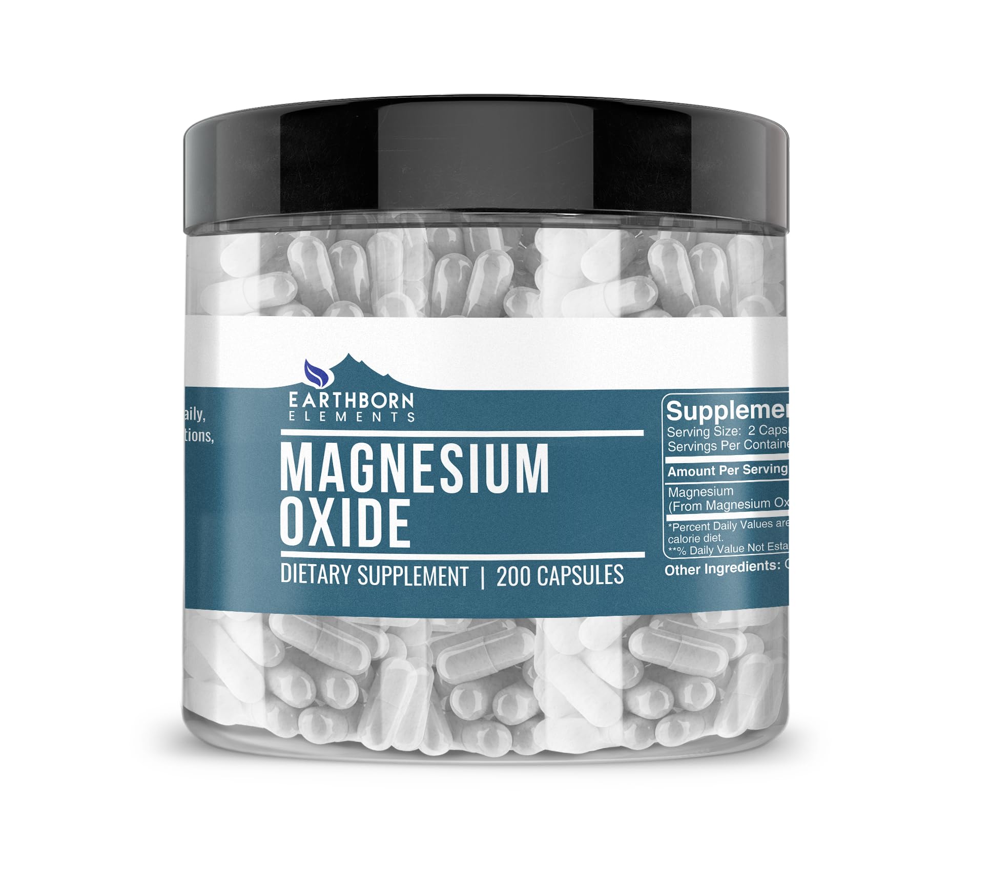 Earthborn Elements Magnesium Oxide Capsules 200 count front view