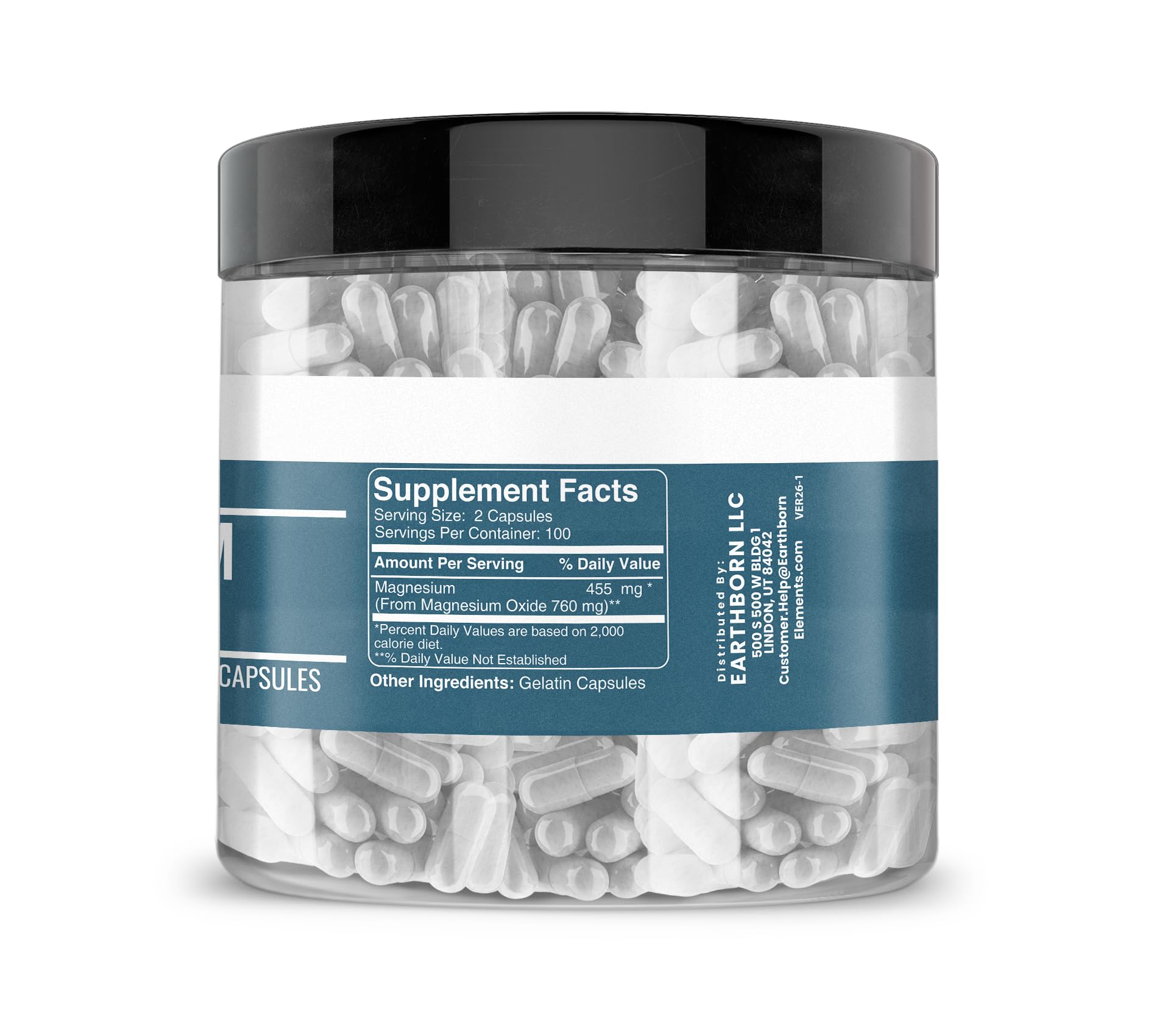 Earthborn Elements Magnesium Oxide Capsules bottle side view