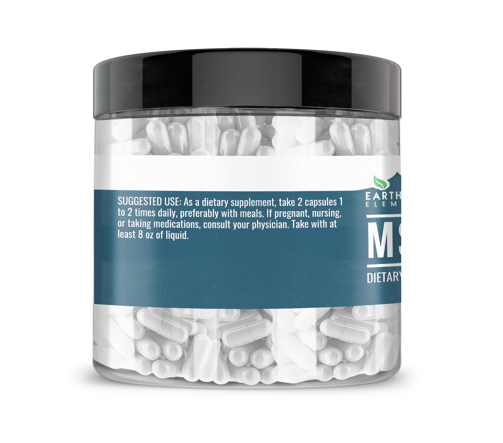 Earthborn Elements MSM Capsules back view with ingredient list