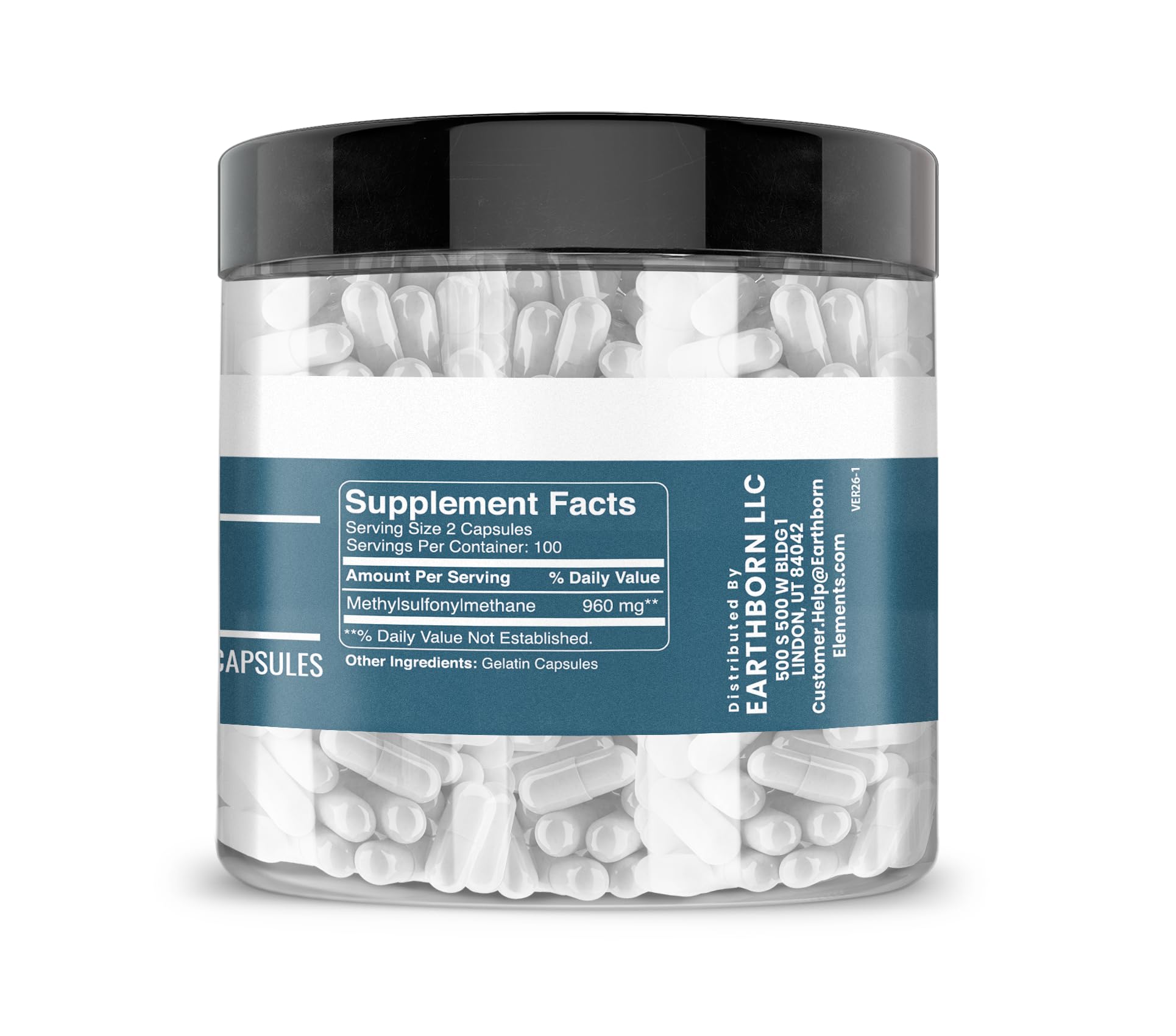 Earthborn Elements MSM Capsules side view showing capsule details