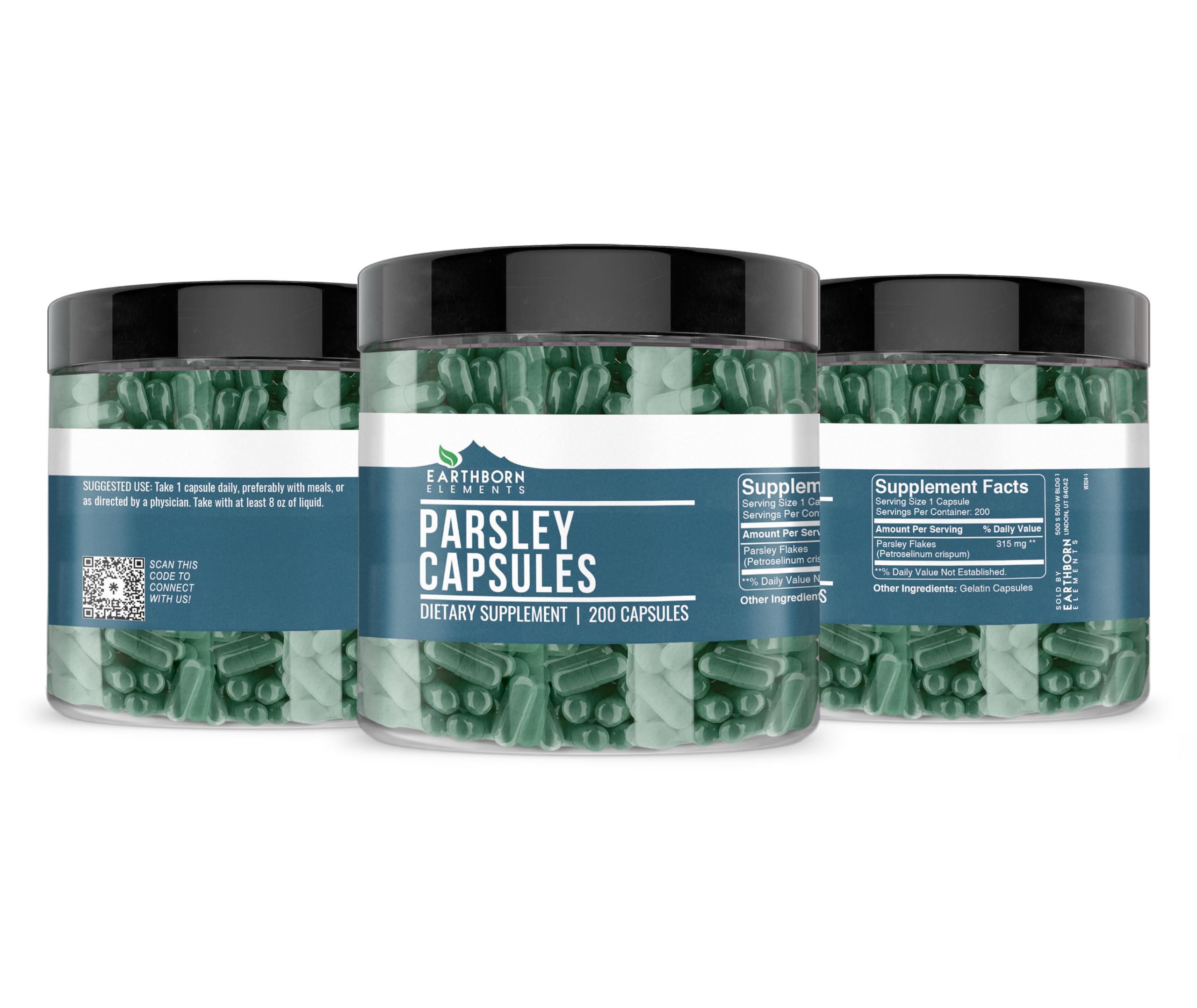 Earthborn Elements Parsley Capsules back view with ingredients