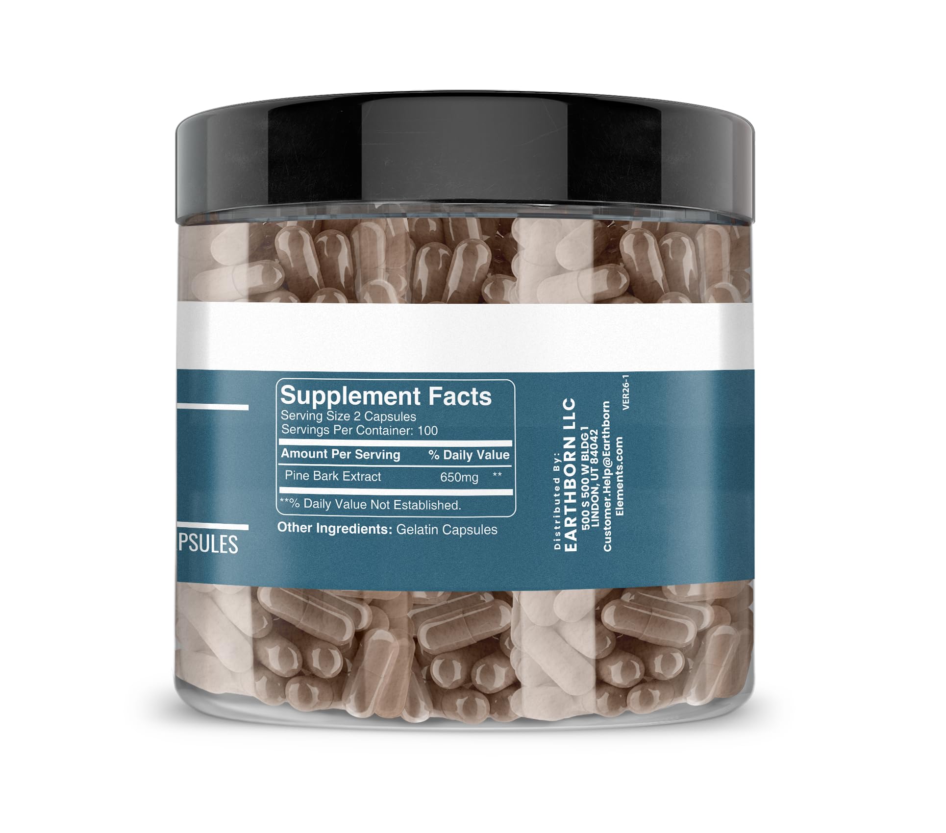 Earthborn Elements Pine Bark Extract Capsules side view showing label