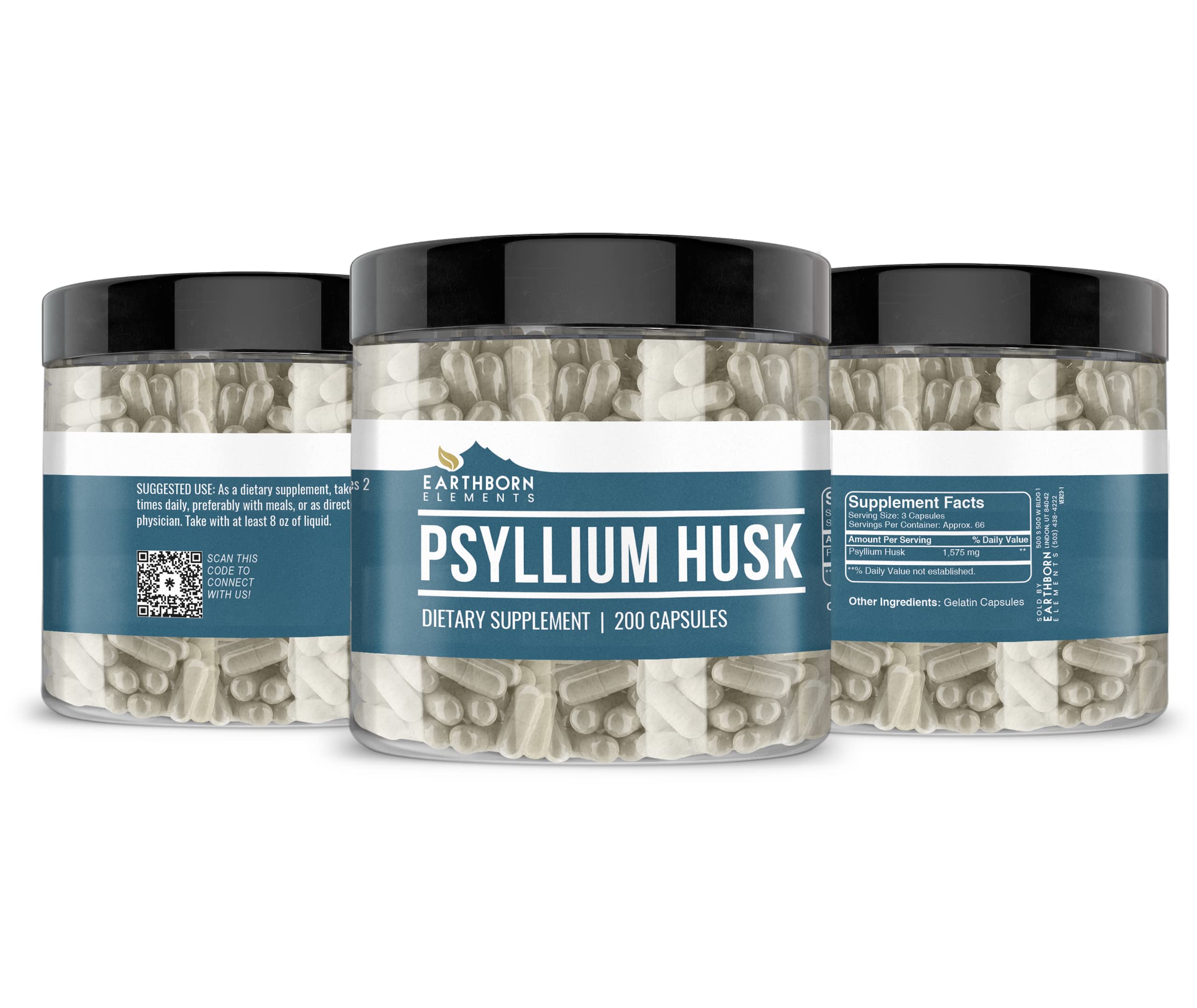 Earthborn Elements Psyllium Husk 200 Capsules side view
