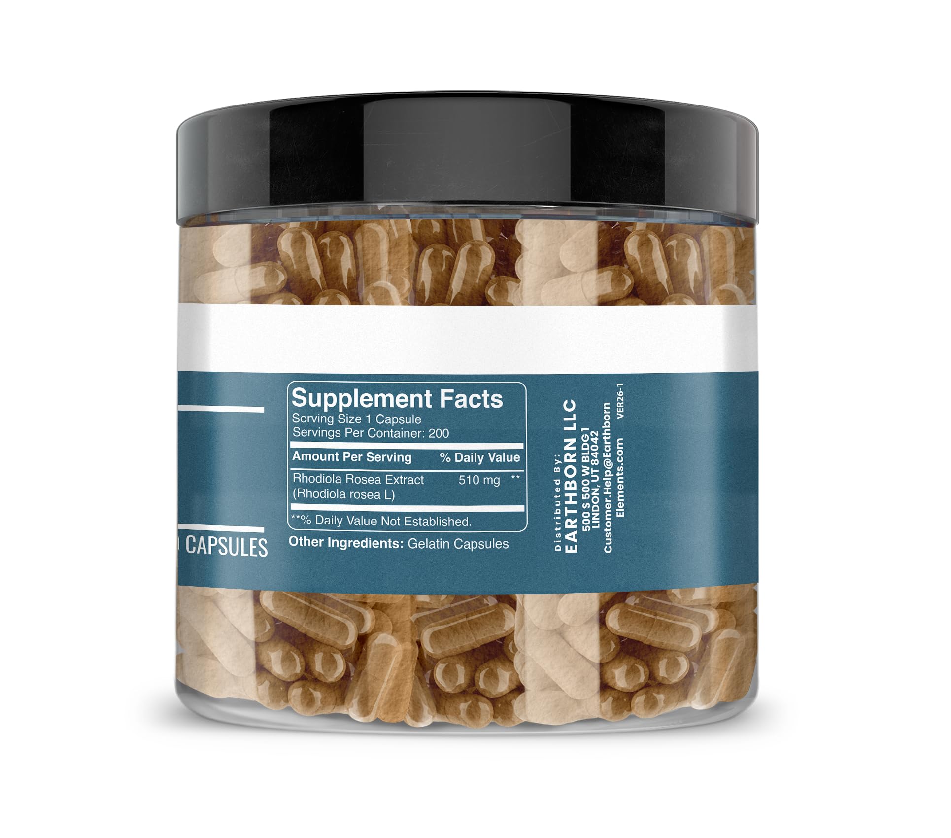 Earthborn Elements Rhodiola Rosea Root Extract Capsules side view