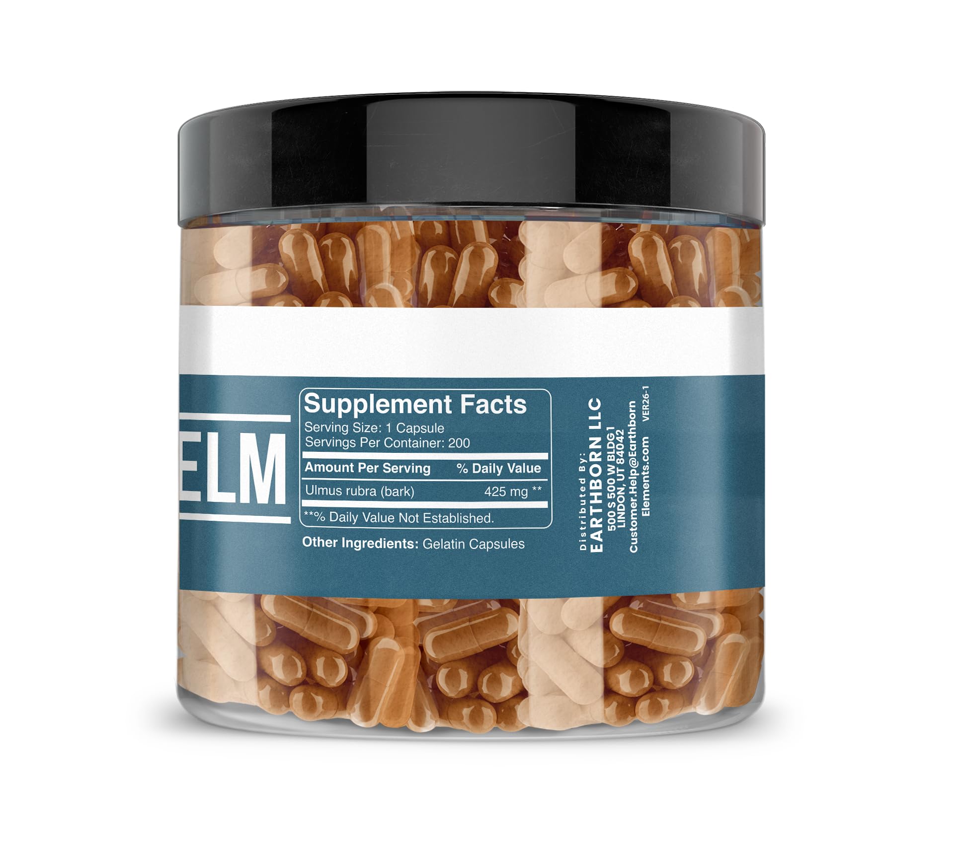 Earthborn Elements Slippery Elm Capsules bottle side view