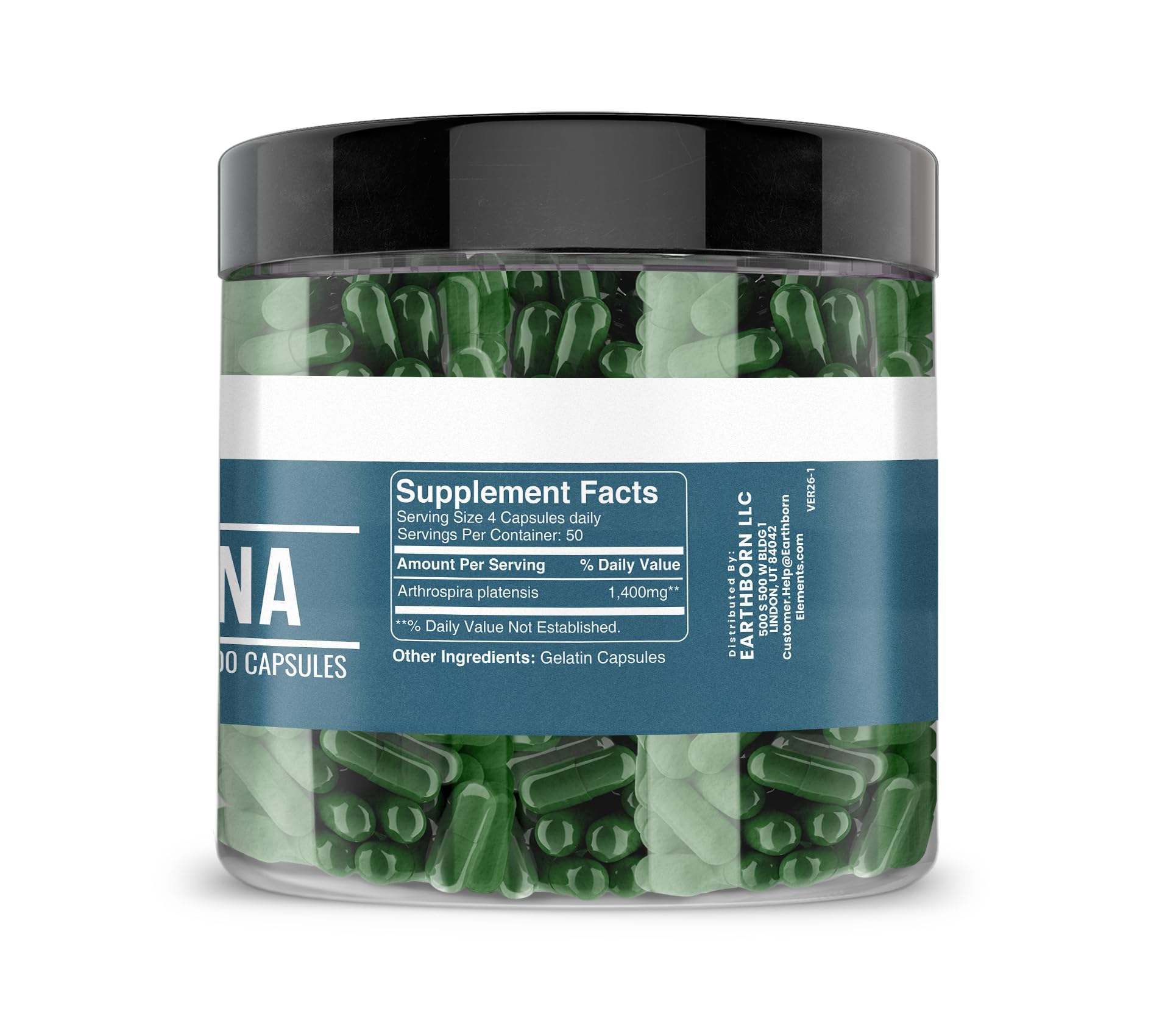 Earthborn Elements Spirulina Capsules bottle side view
