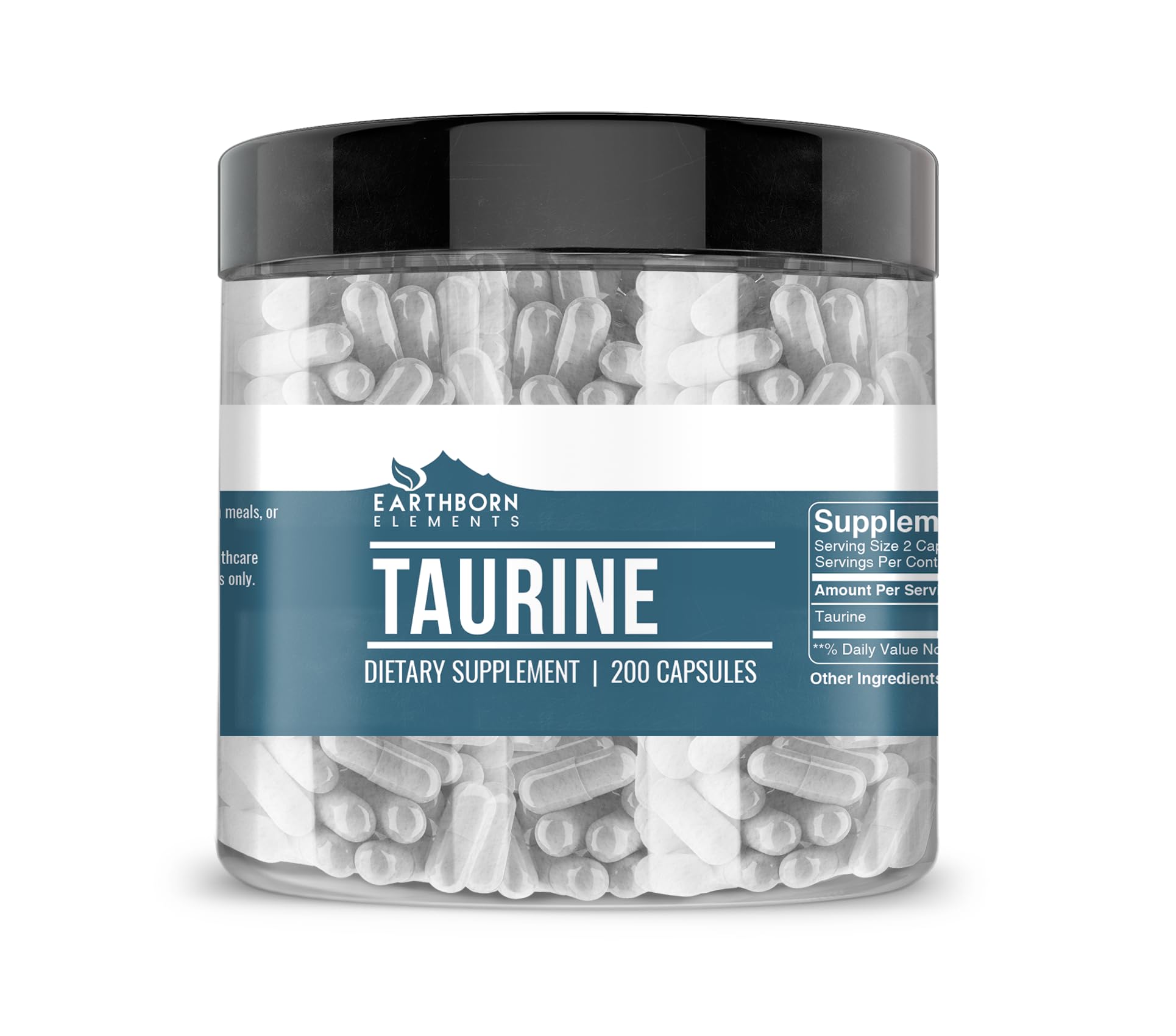 Earthborn Elements Taurine Capsules 200 count front view