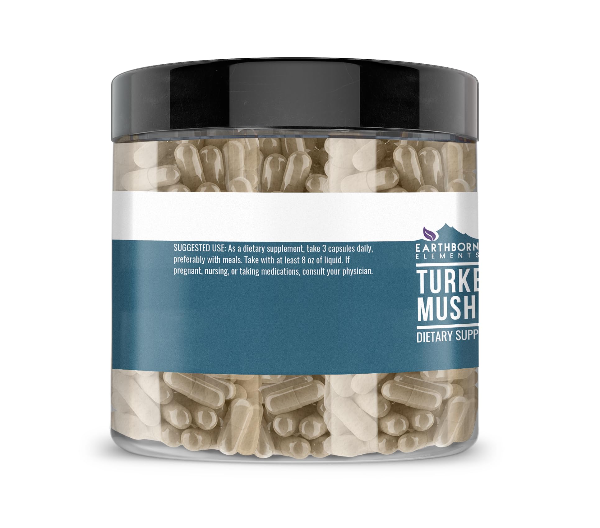 Earthborn Elements Turkey Tail Mushroom Capsules bottle with label