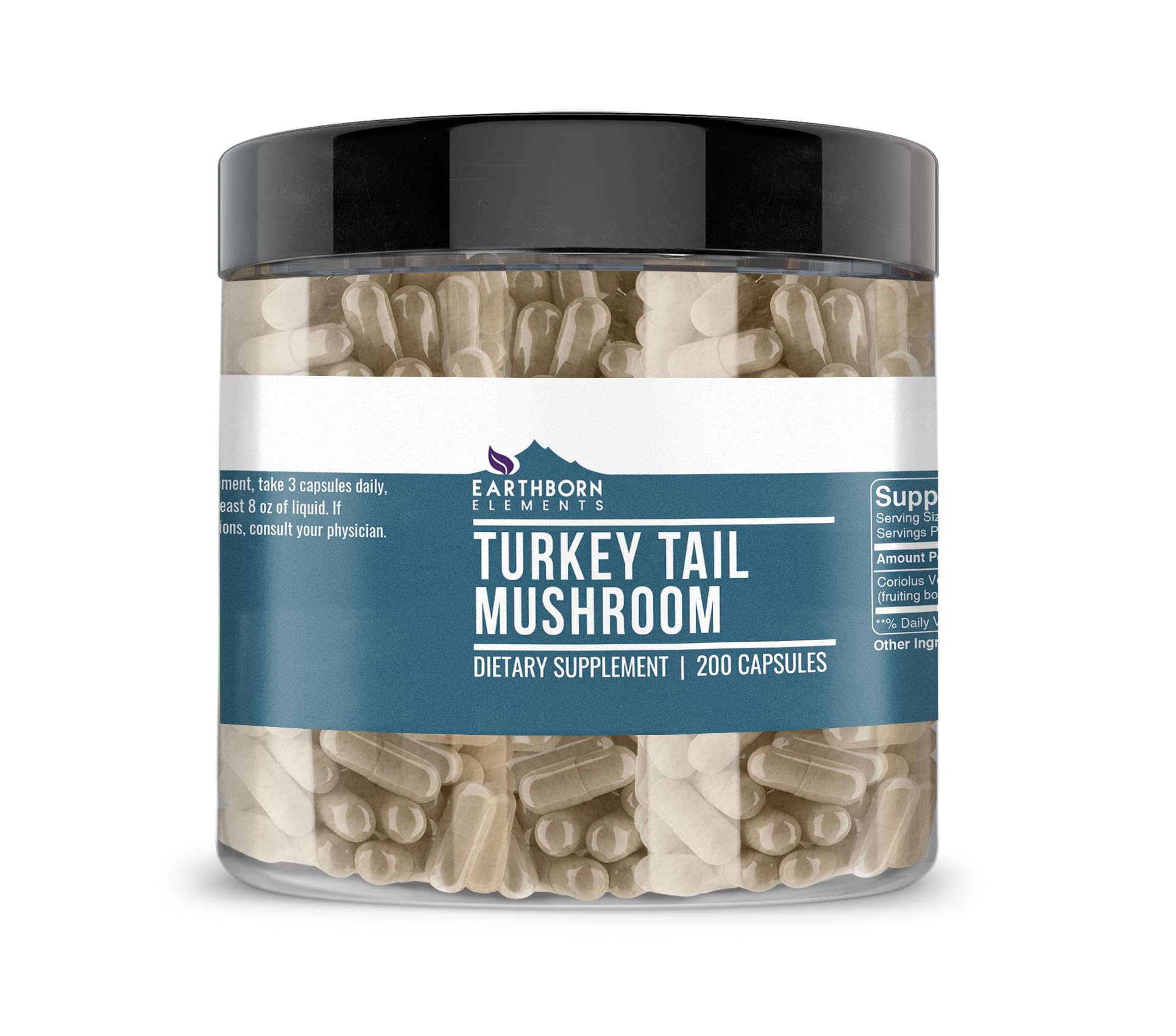 Earthborn Elements Turkey Tail Mushroom Capsules front view