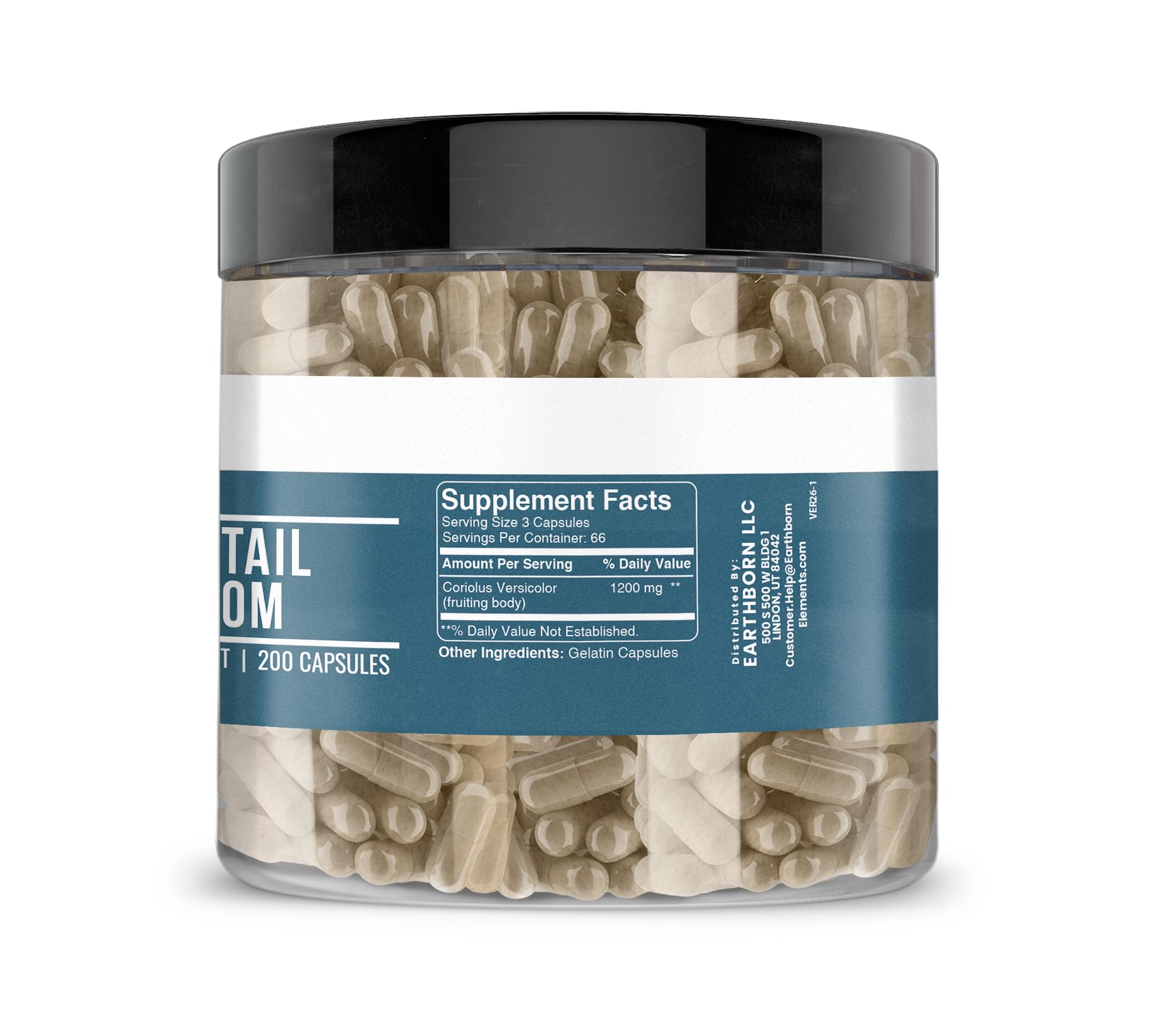 Earthborn Elements Turkey Tail Mushroom Capsules side view