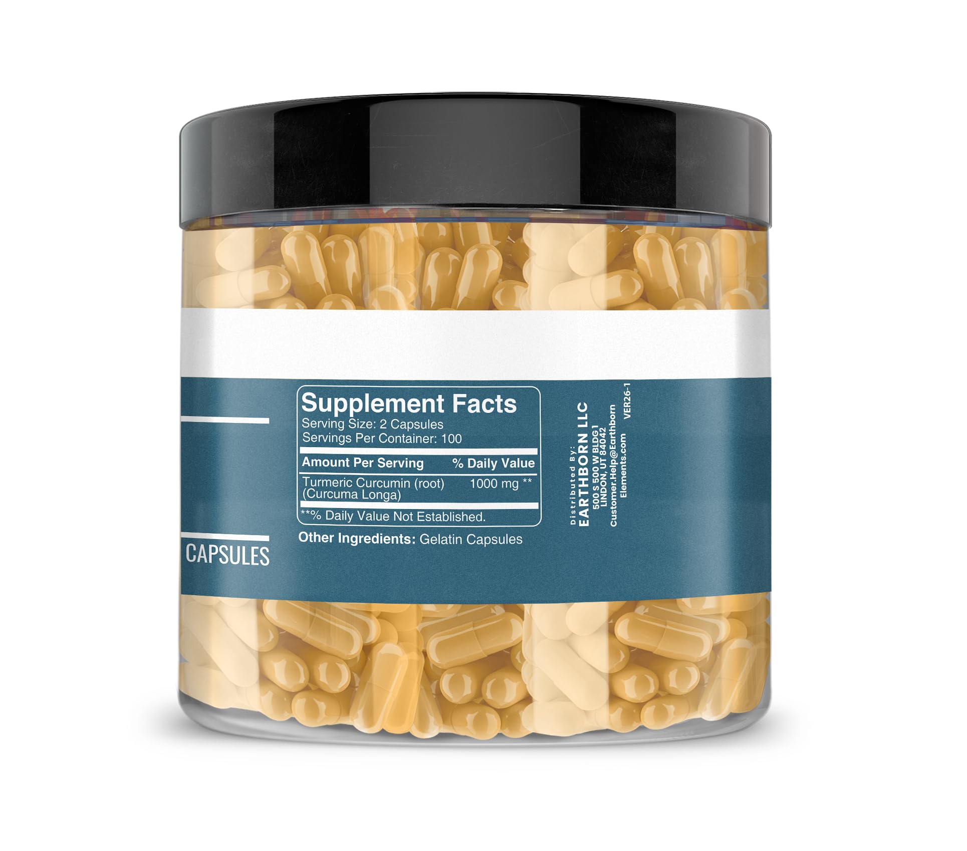 Earthborn Elements Turmeric Curcumin 200 Capsules side view