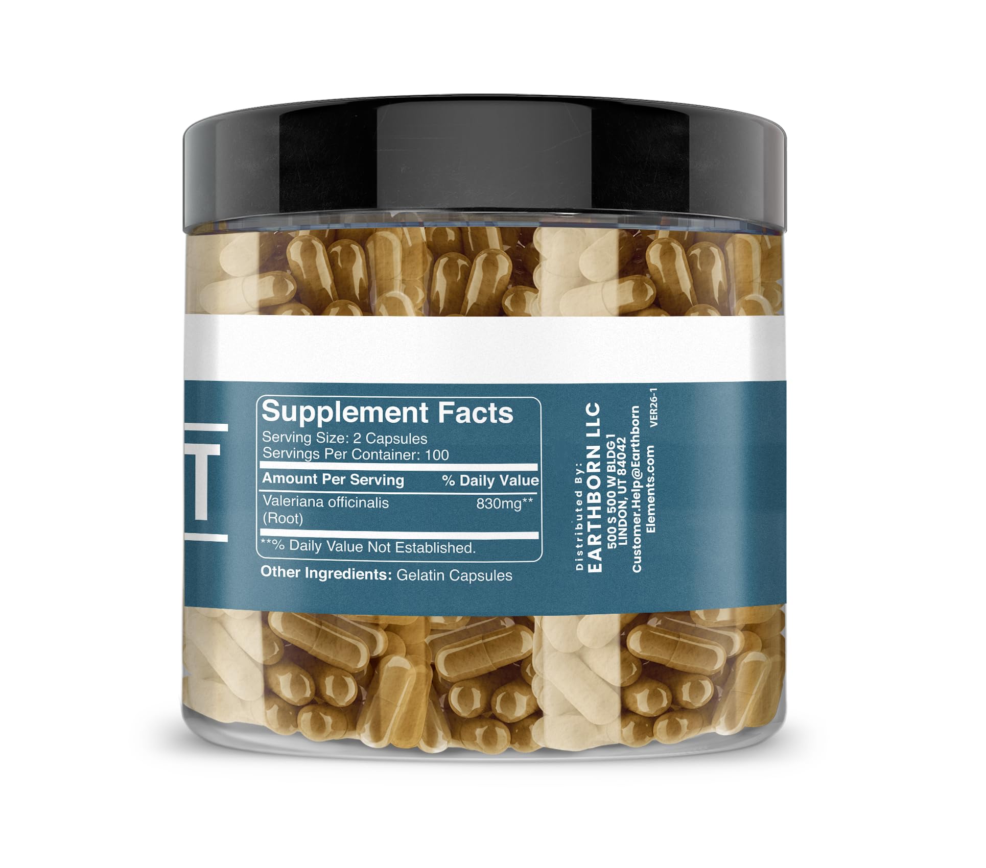 Earthborn Elements Valerian Root Capsules side view