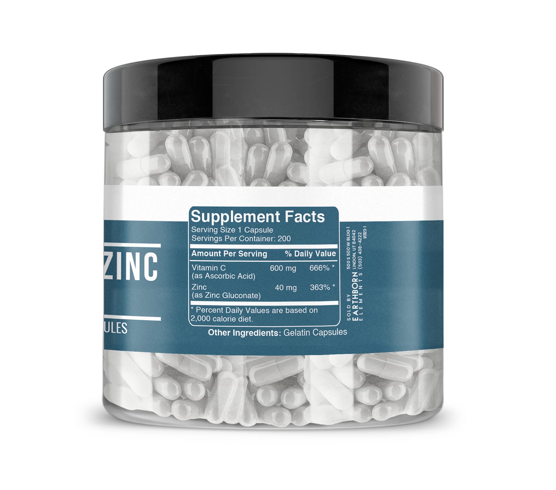 Earthborn Elements Vitamin C + Zinc Gluconate Capsules close-up of capsules