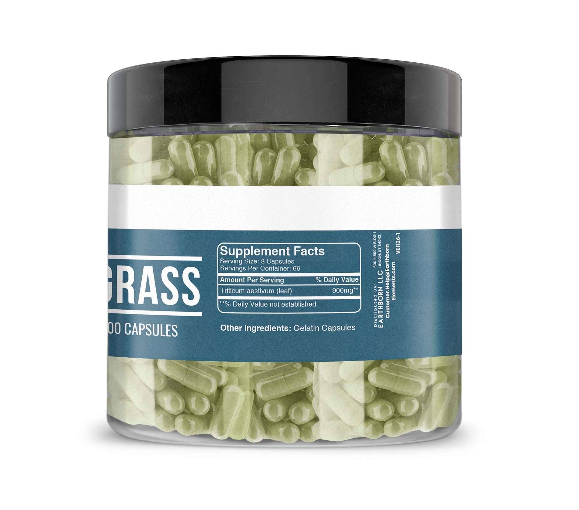 Earthborn Elements Wheat Grass Capsules bottle side view