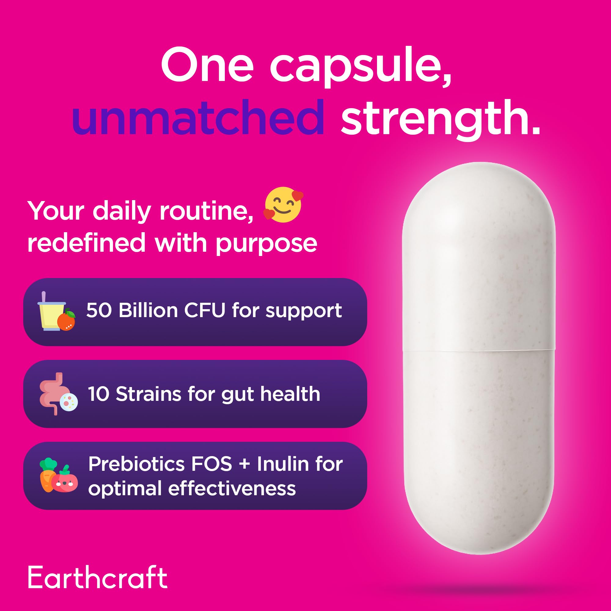 Earthcraft Probiotic Supplement capsules on a wooden table