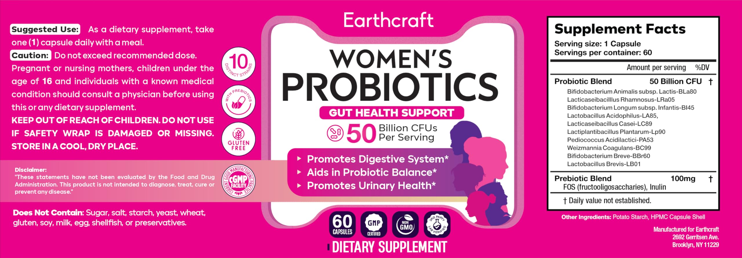 Earthcraft Probiotic Supplement packaging details
