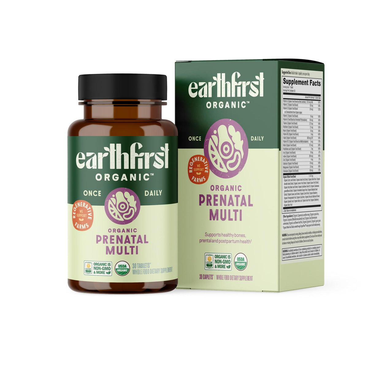 EarthFirst Organic Prenatal Vitamins 231g front view