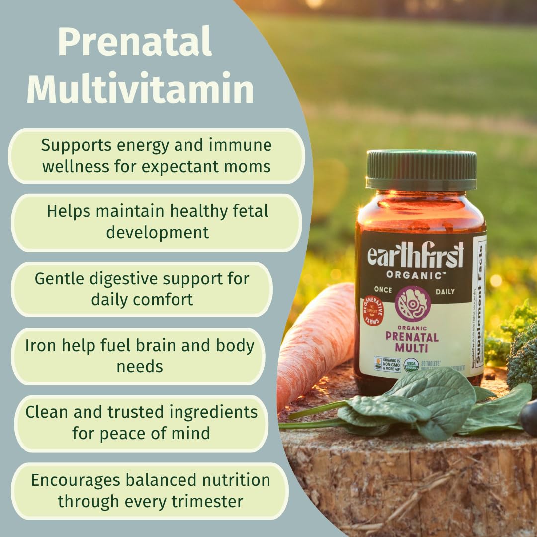 EarthFirst Organic Prenatal Vitamins tablet close-up