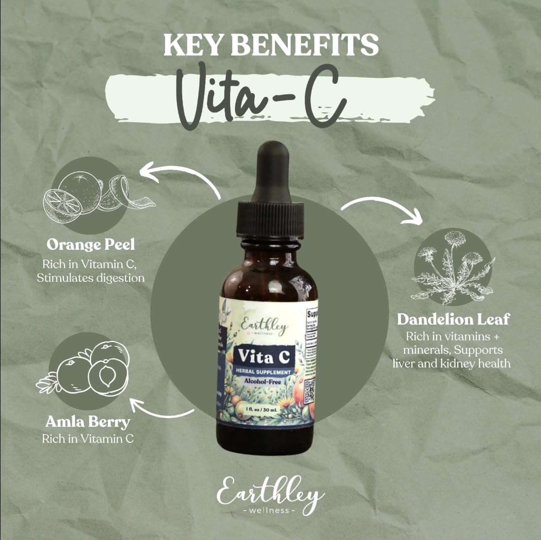 Earthley Wellness Vita-C Tincture 132g ingredients close-up