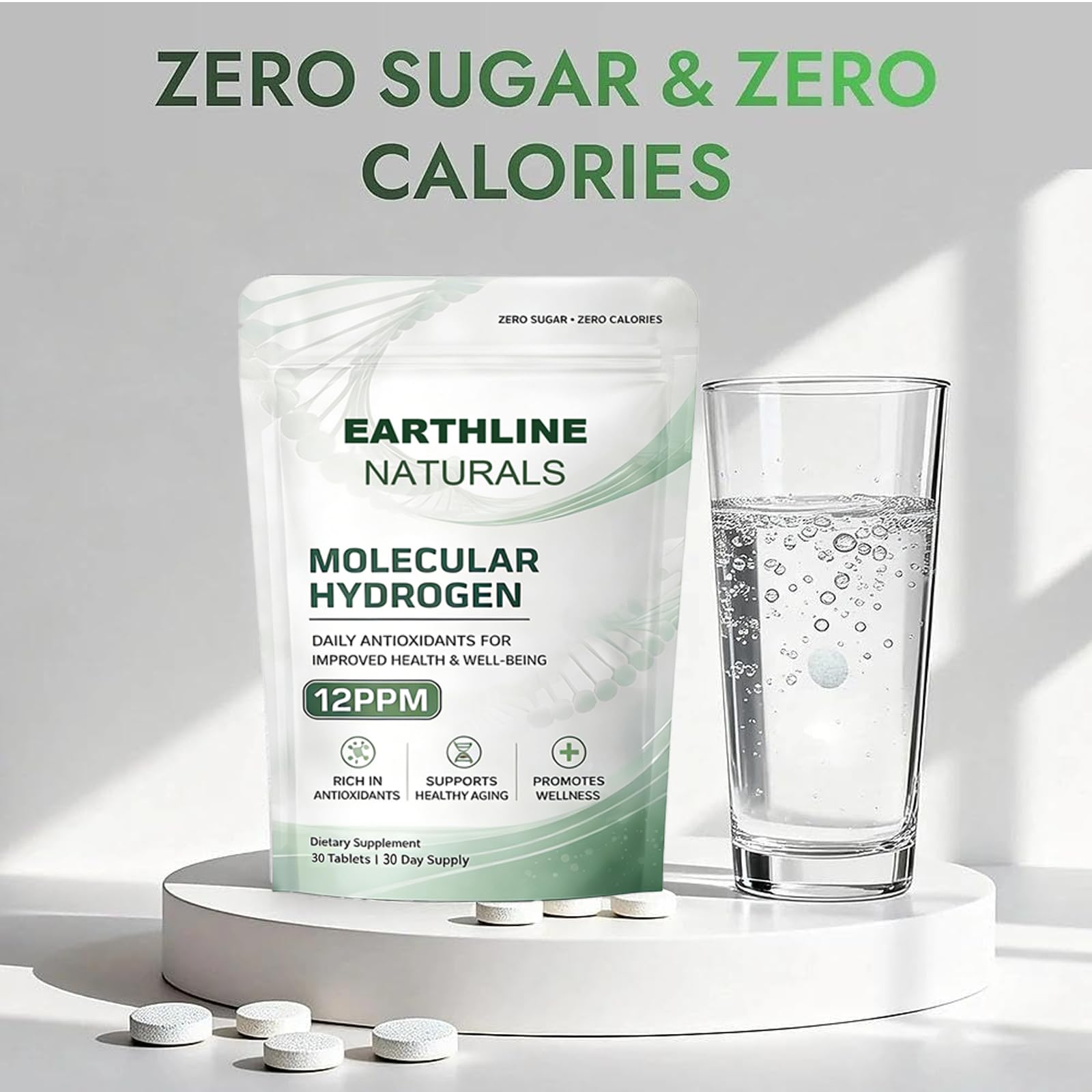 Earthline Naturals Molecular Hydrogen Tablets close-up