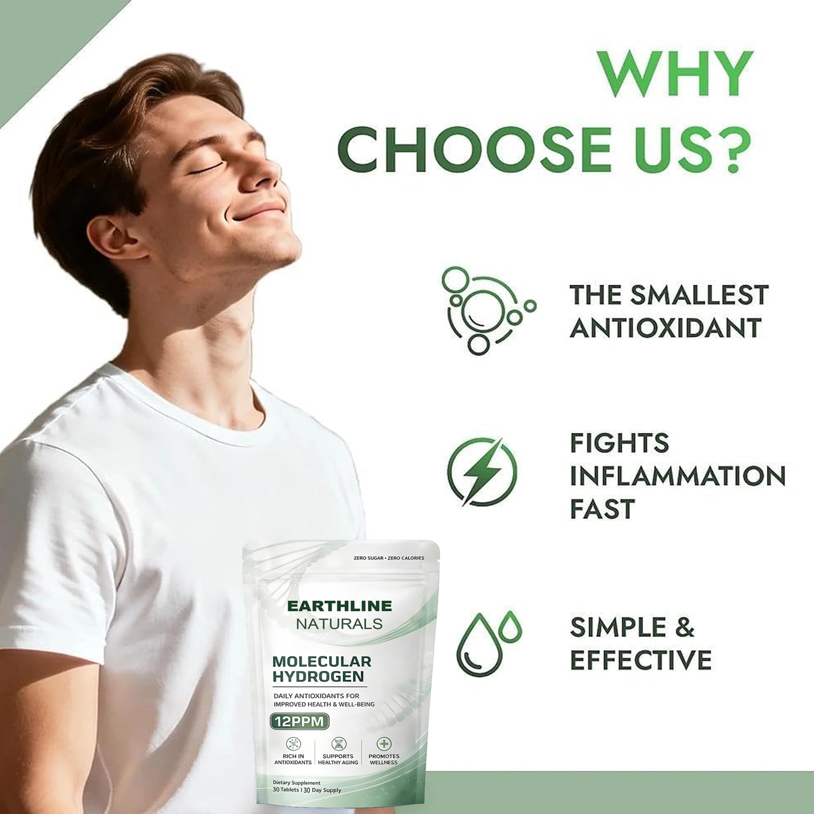 Earthline Naturals Molecular Hydrogen Tablets with a glass of water