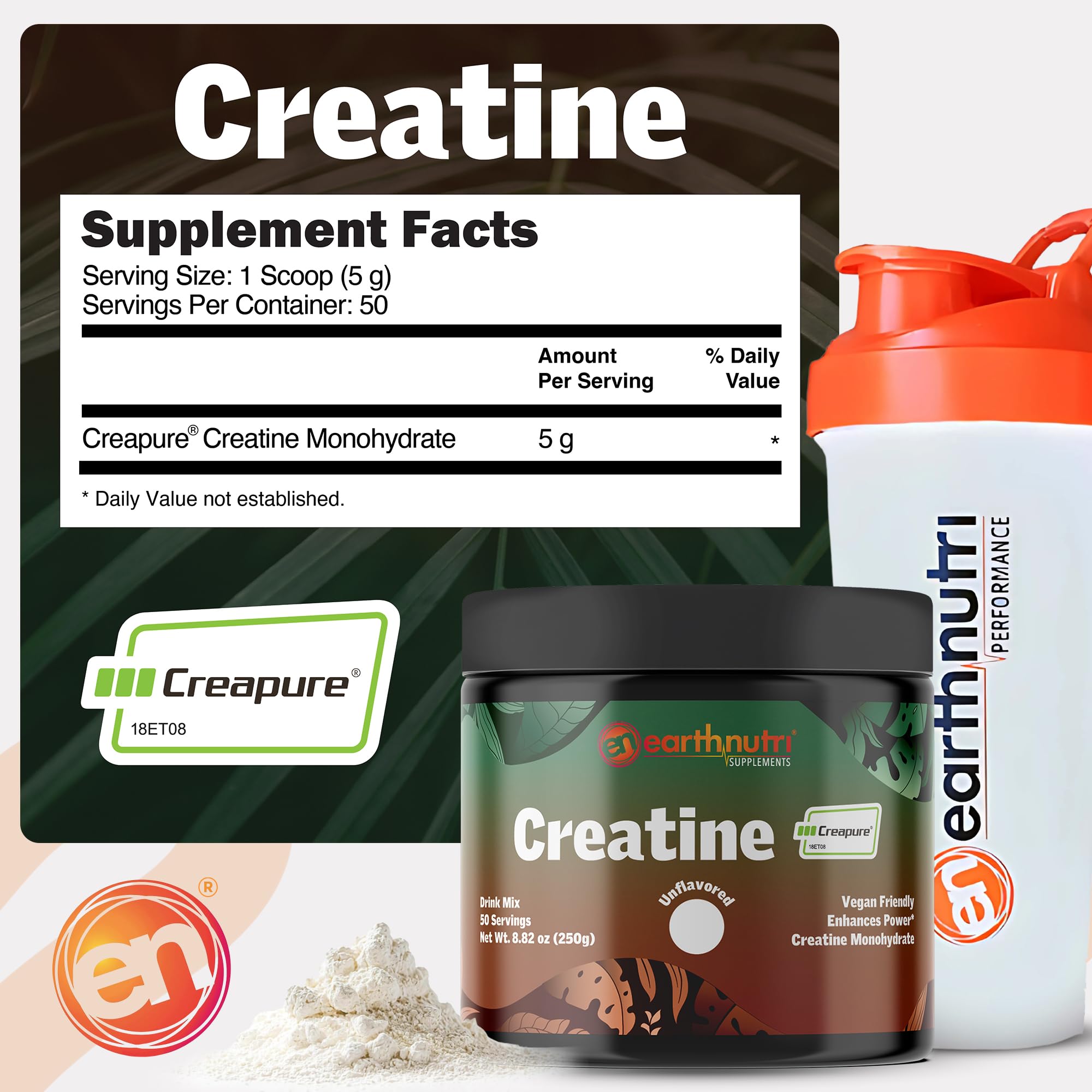 EarthNutri Creatine Monohydrate Powder 278g mixed in water