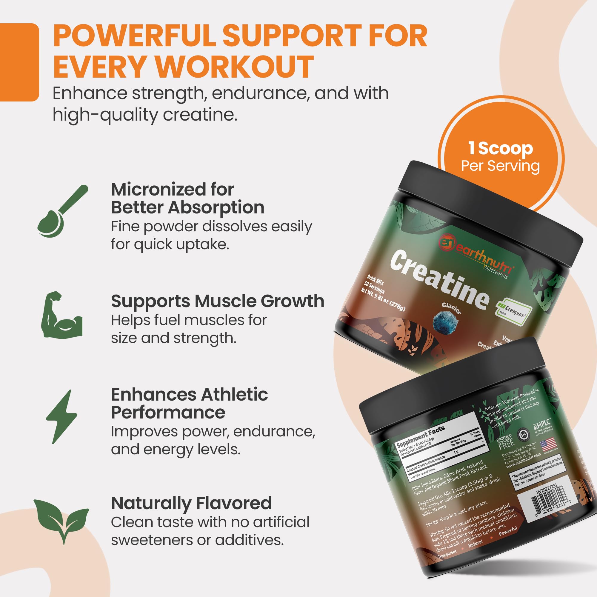 EarthNutri Creatine Monohydrate Powder 278g packaging