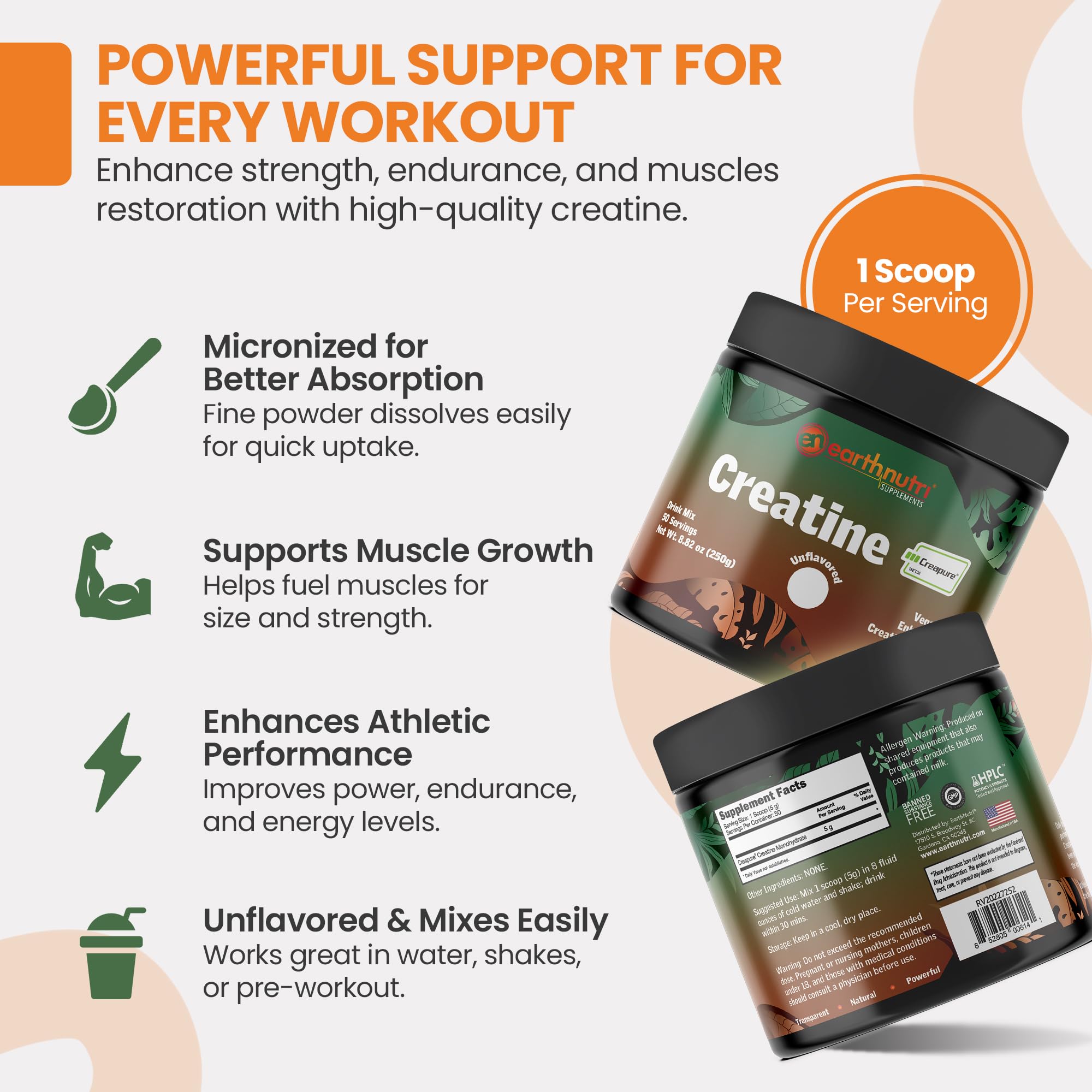 EarthNutri Creatine Monohydrate Powder 278g packaging