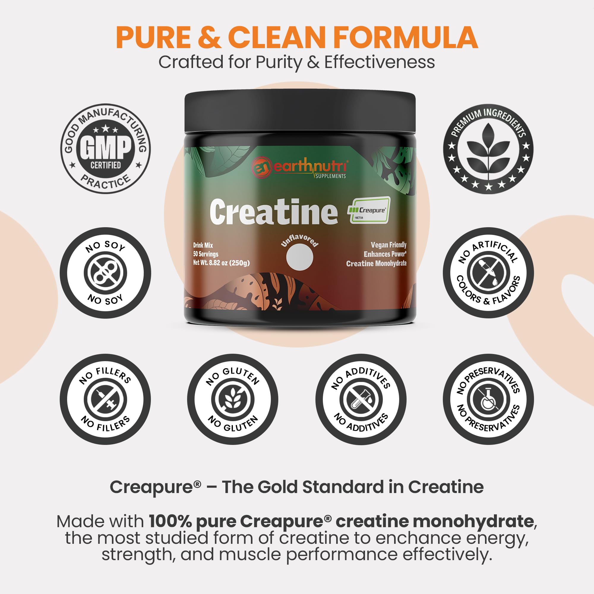 EarthNutri Creatine Monohydrate Powder 278g scoop
