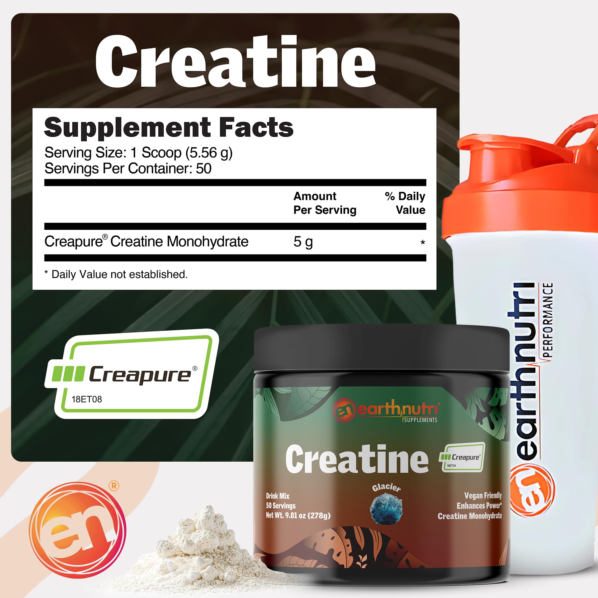 EarthNutri Creatine Monohydrate Powder mixed in a shaker