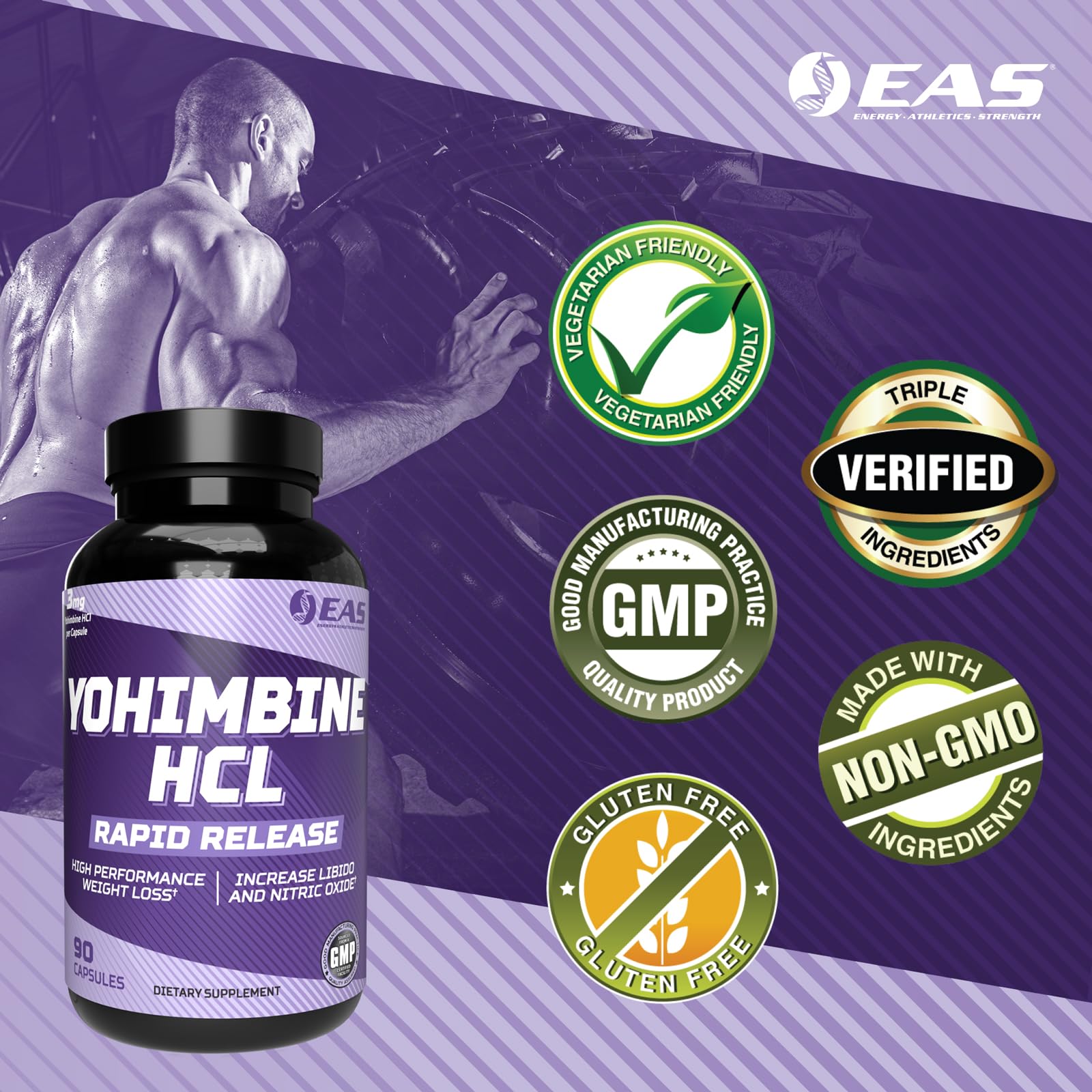 EAS Yohimbe Supplement capsules close-up