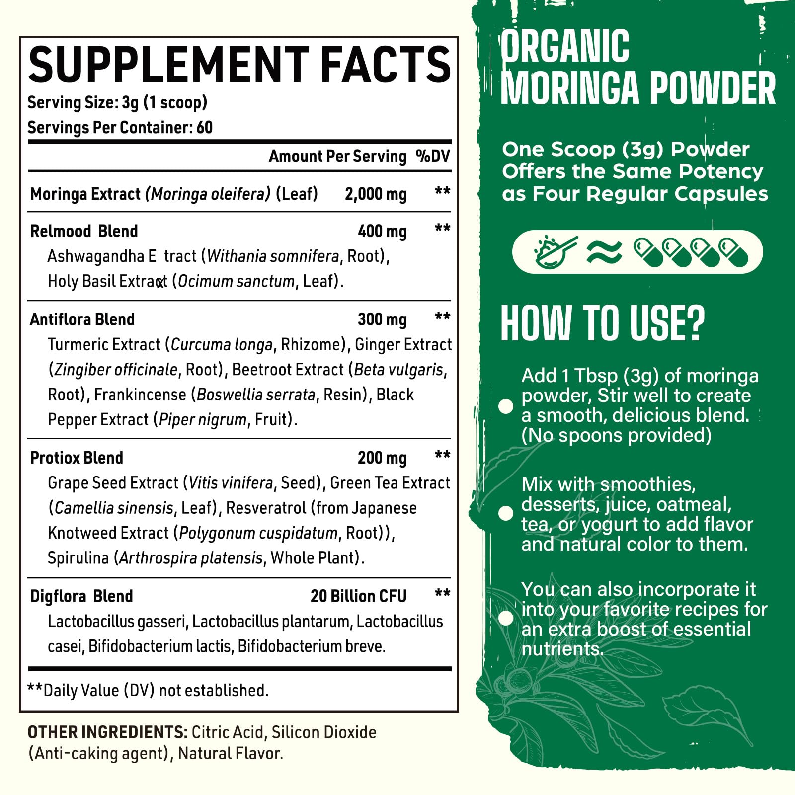Easinloty Organic Moringa Powder serving size scoop
