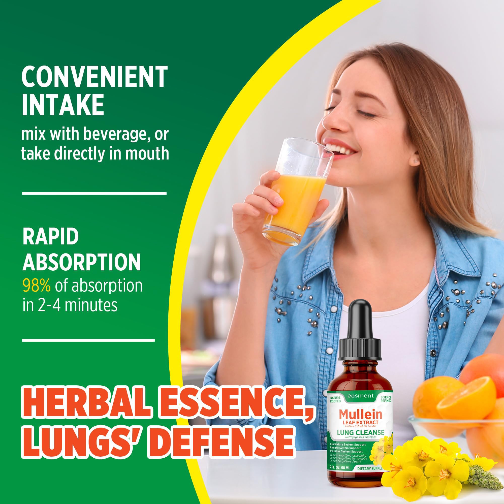 Easment Mullein Leaf Extract Herbal Drops back view with ingredient list