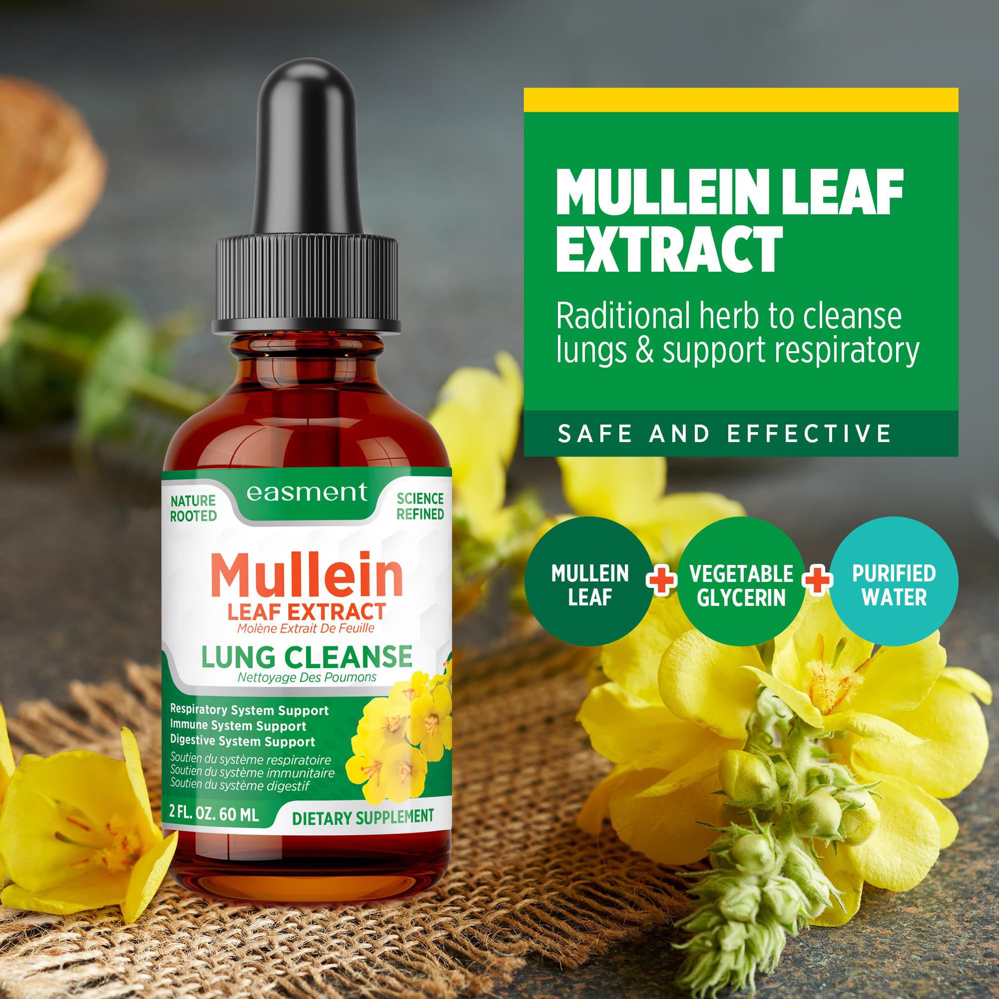 Easment Mullein Leaf Extract Herbal Drops in a glass with water