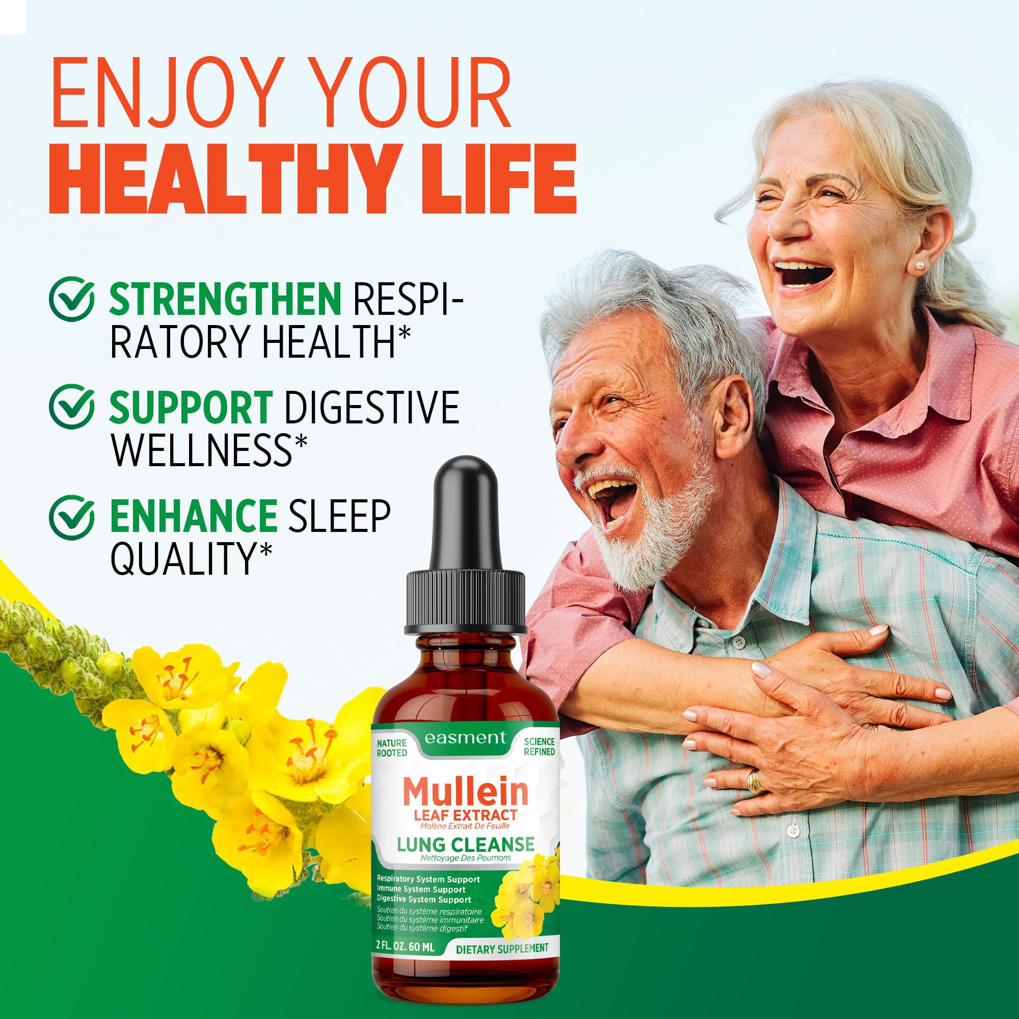 Easment Mullein Leaf Extract Herbal Drops packaging on a wooden table