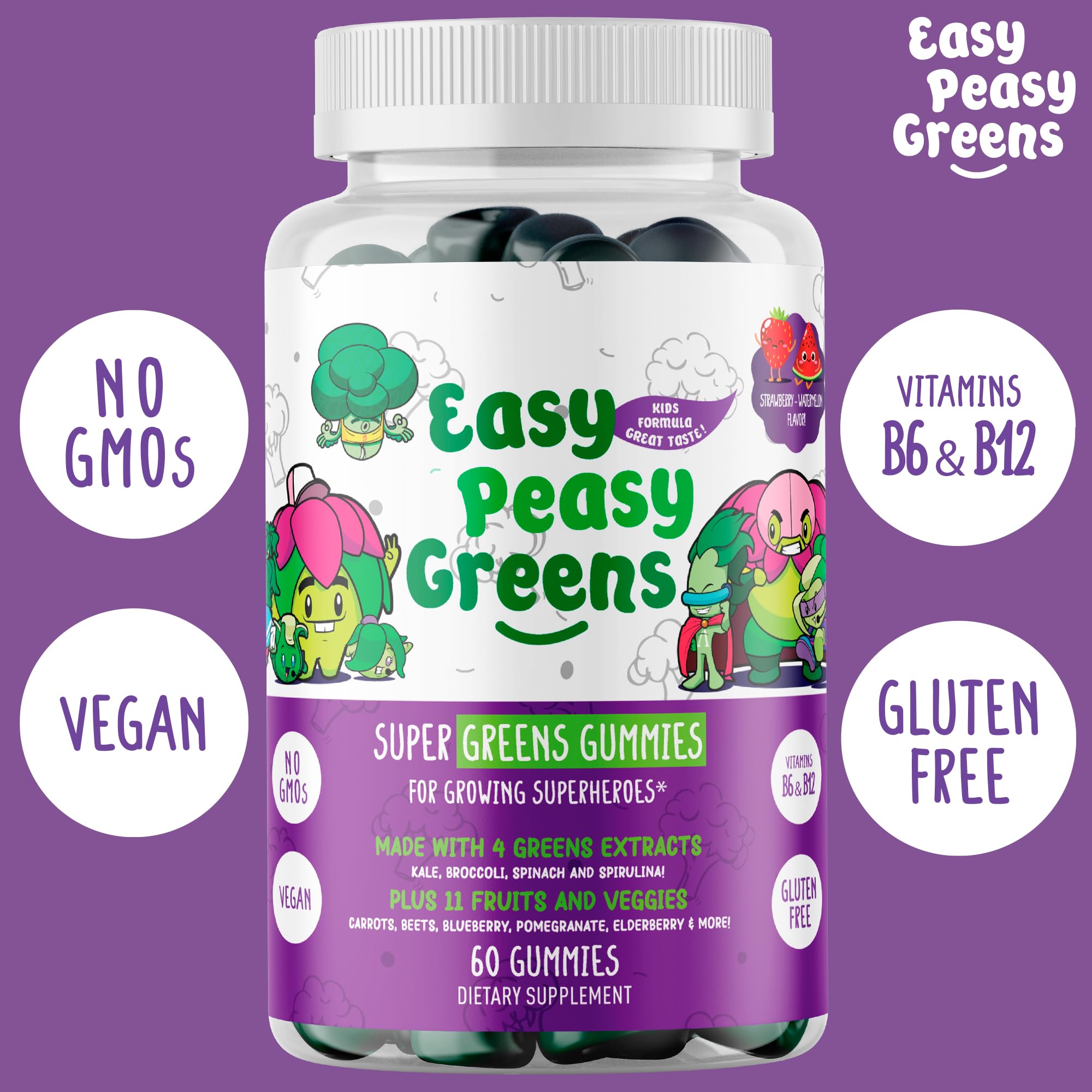 EASY PEASY GREENS Multivitamin Gummies on a wooden table
