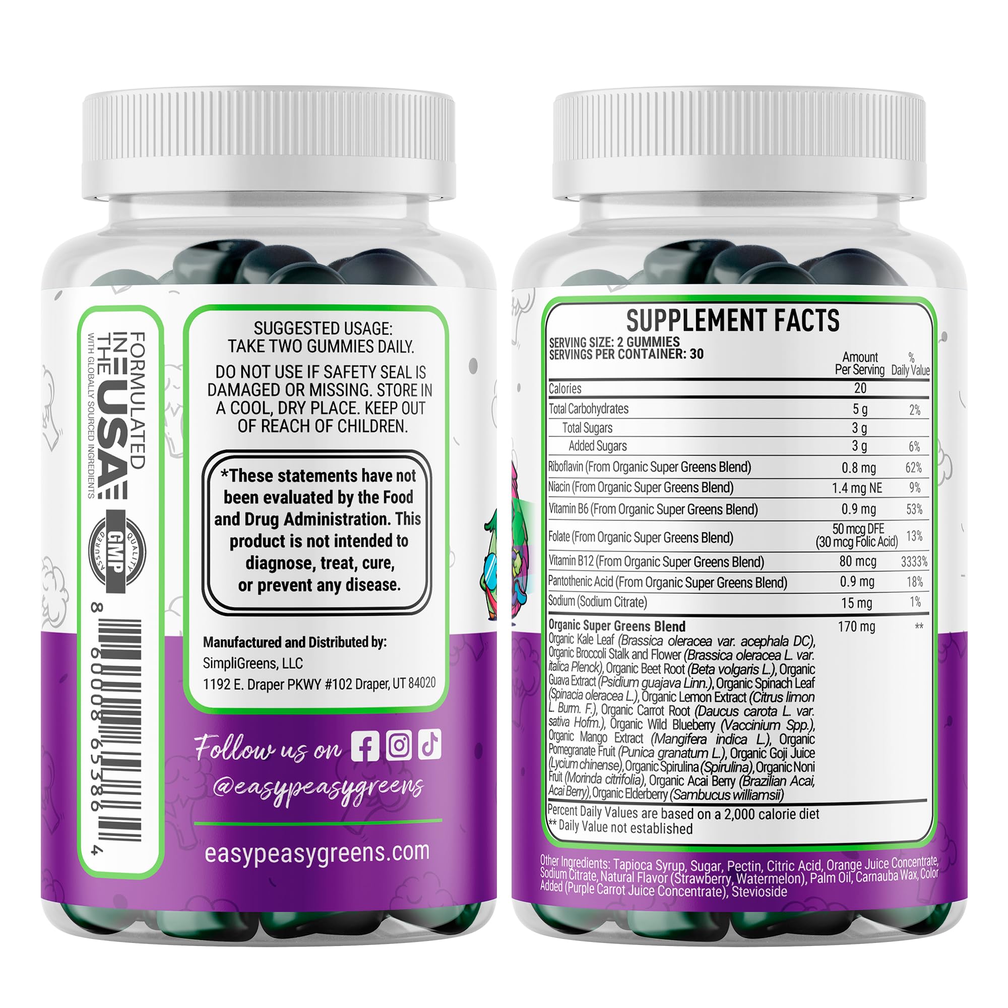 EASY PEASY GREENS Multivitamin Gummies packaging side view