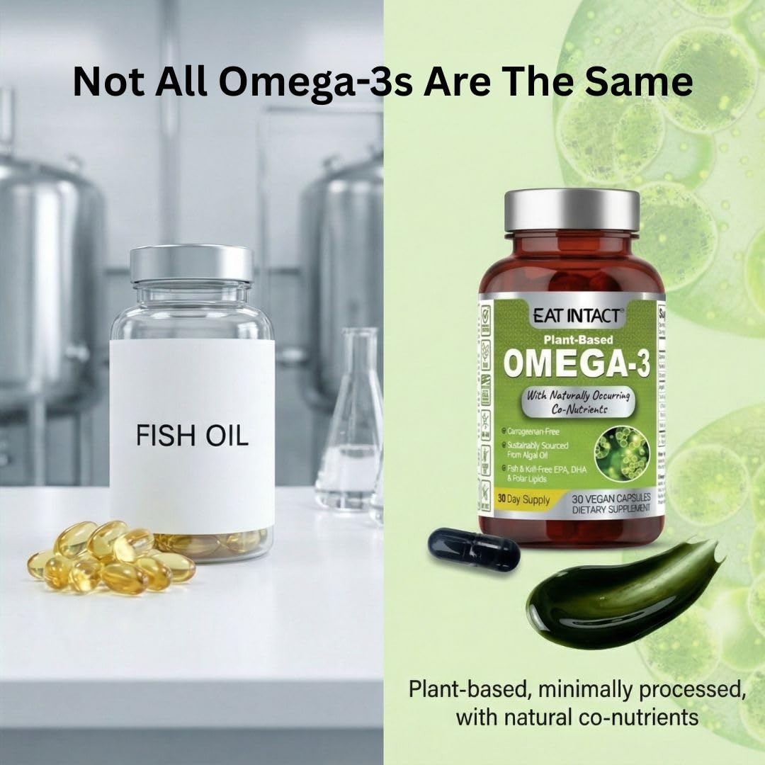 EAT INTACT Plant-Based Omega-3 Algal Oil 30 Vegan Capsules side view