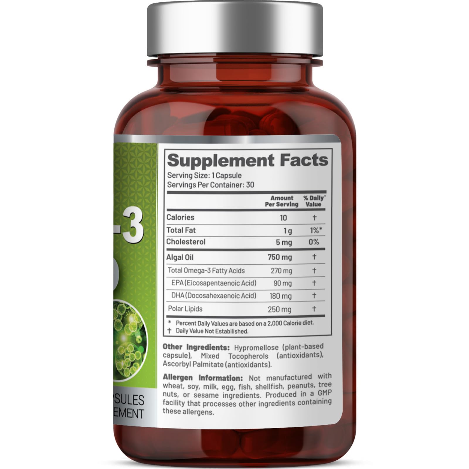 EAT INTACT Plant-Based Omega-3 Algal Oil 30 Vegan Capsules with measuring spoon